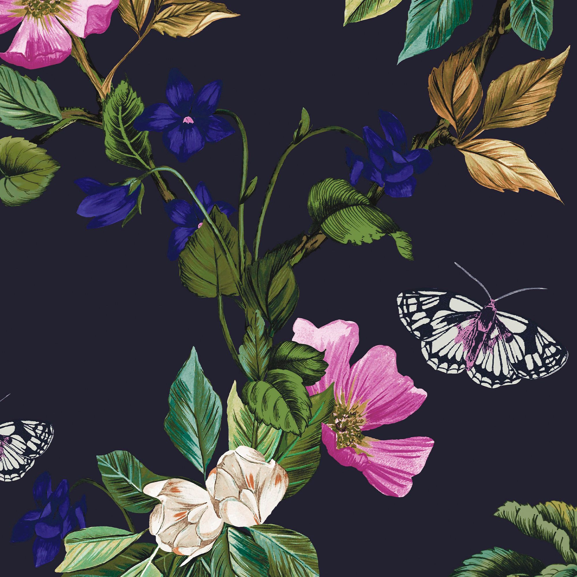 Joules Blue Woodland floral Smooth Wallpaper