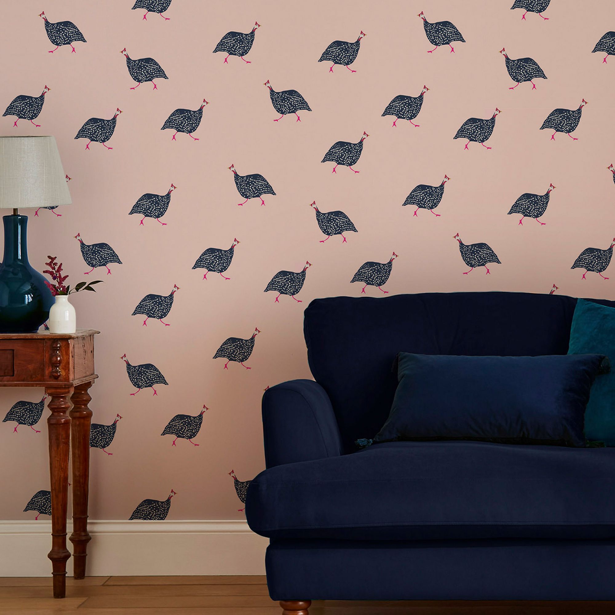 Joules Blush pink Guinea fowl Smooth Wallpaper