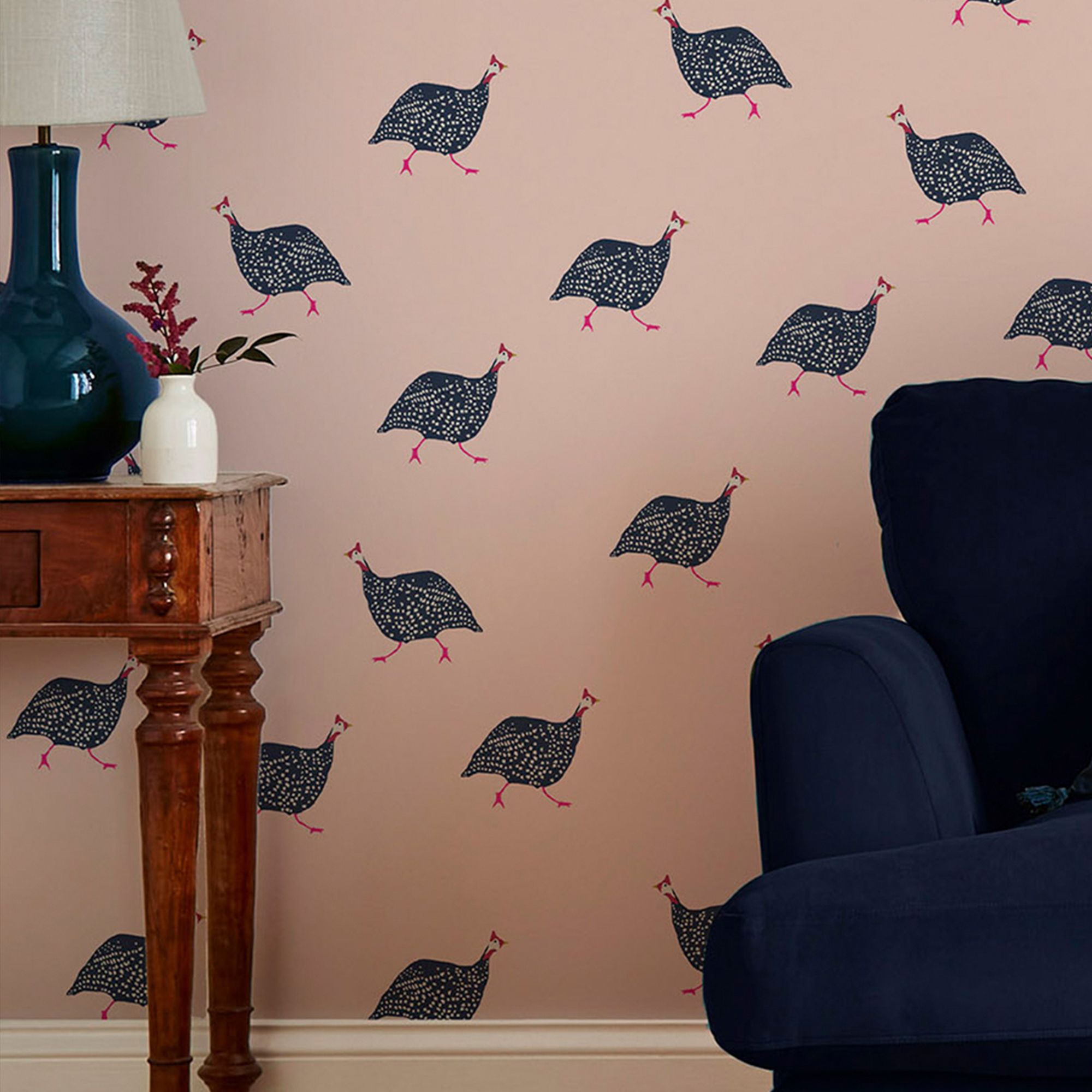 Joules Blush pink Guinea fowl Smooth Wallpaper