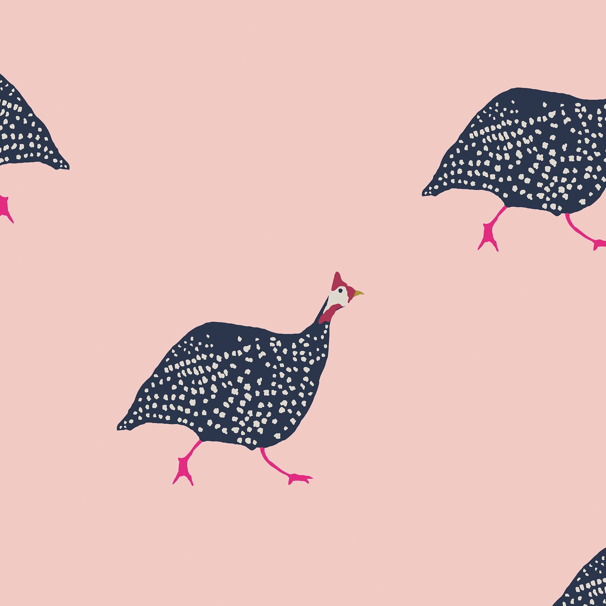 Joules Blush pink Guinea fowl Smooth Wallpaper