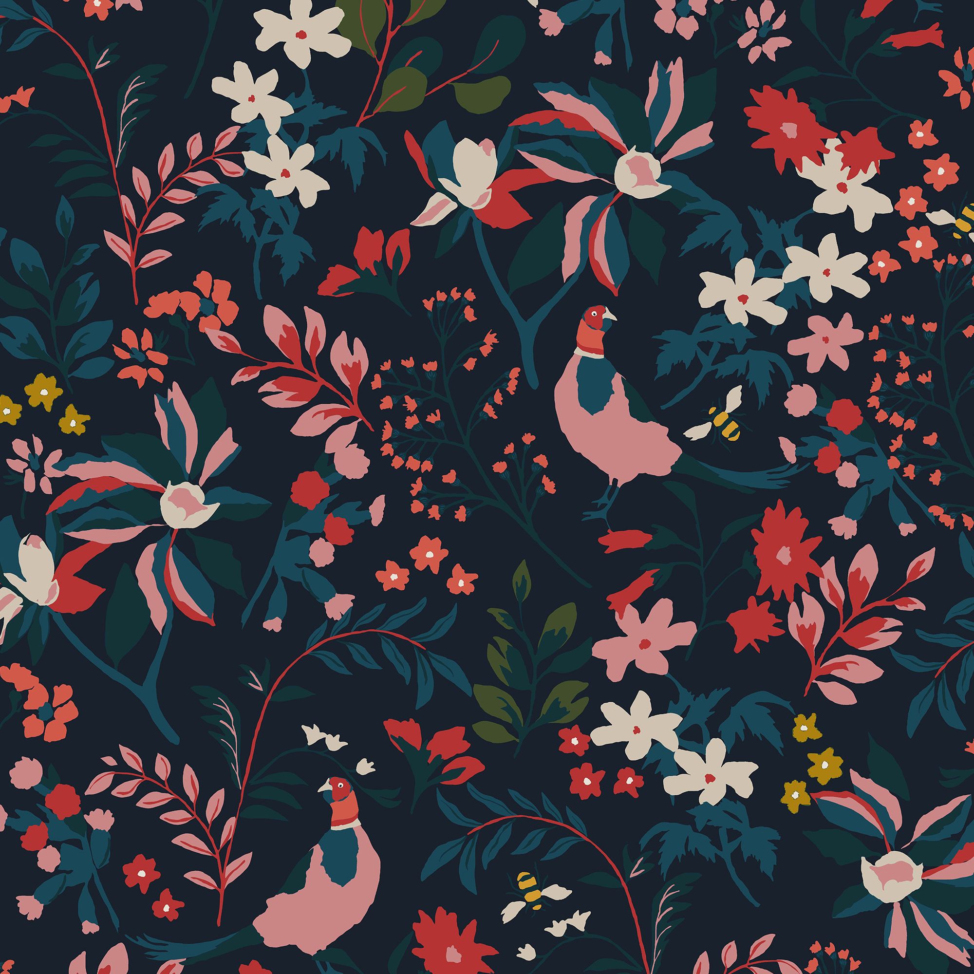 Joules Fields edge Navy Floral Smooth Wallpaper