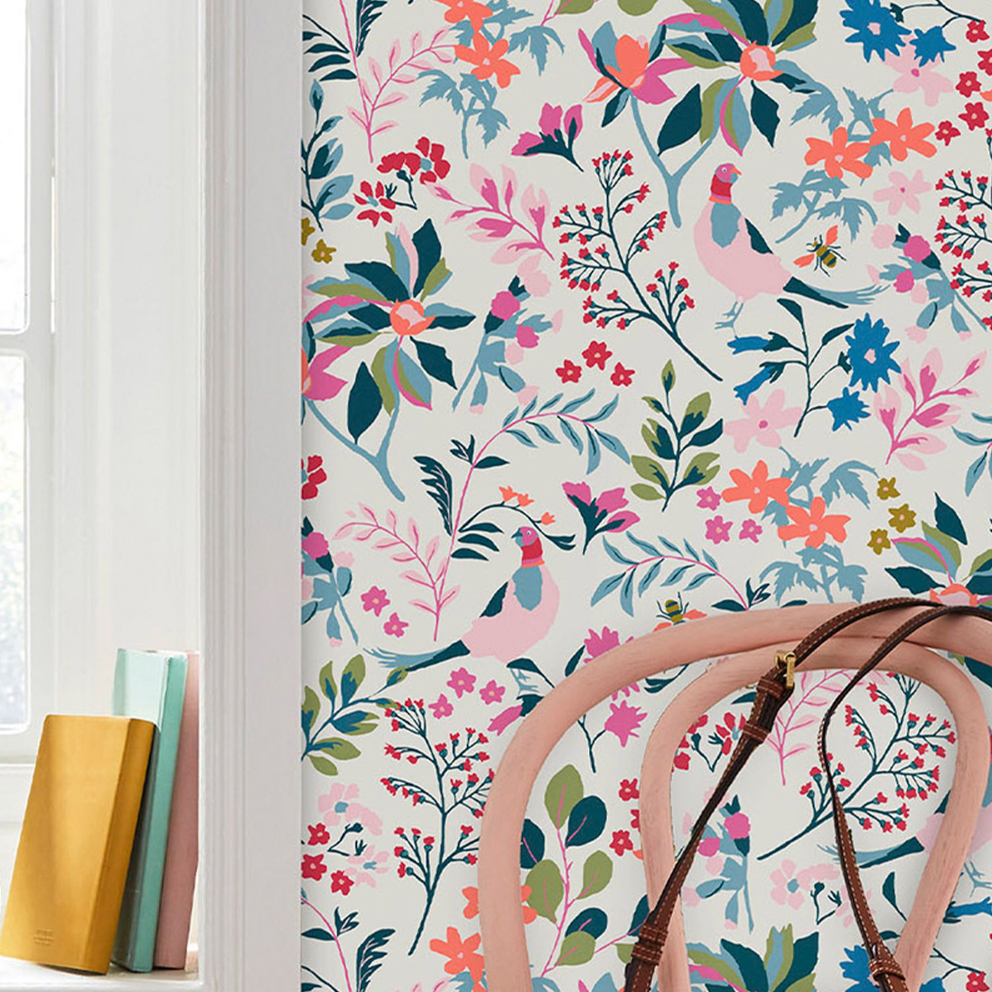 Joules Multicolour Bird & floral Smooth Wallpaper Sample