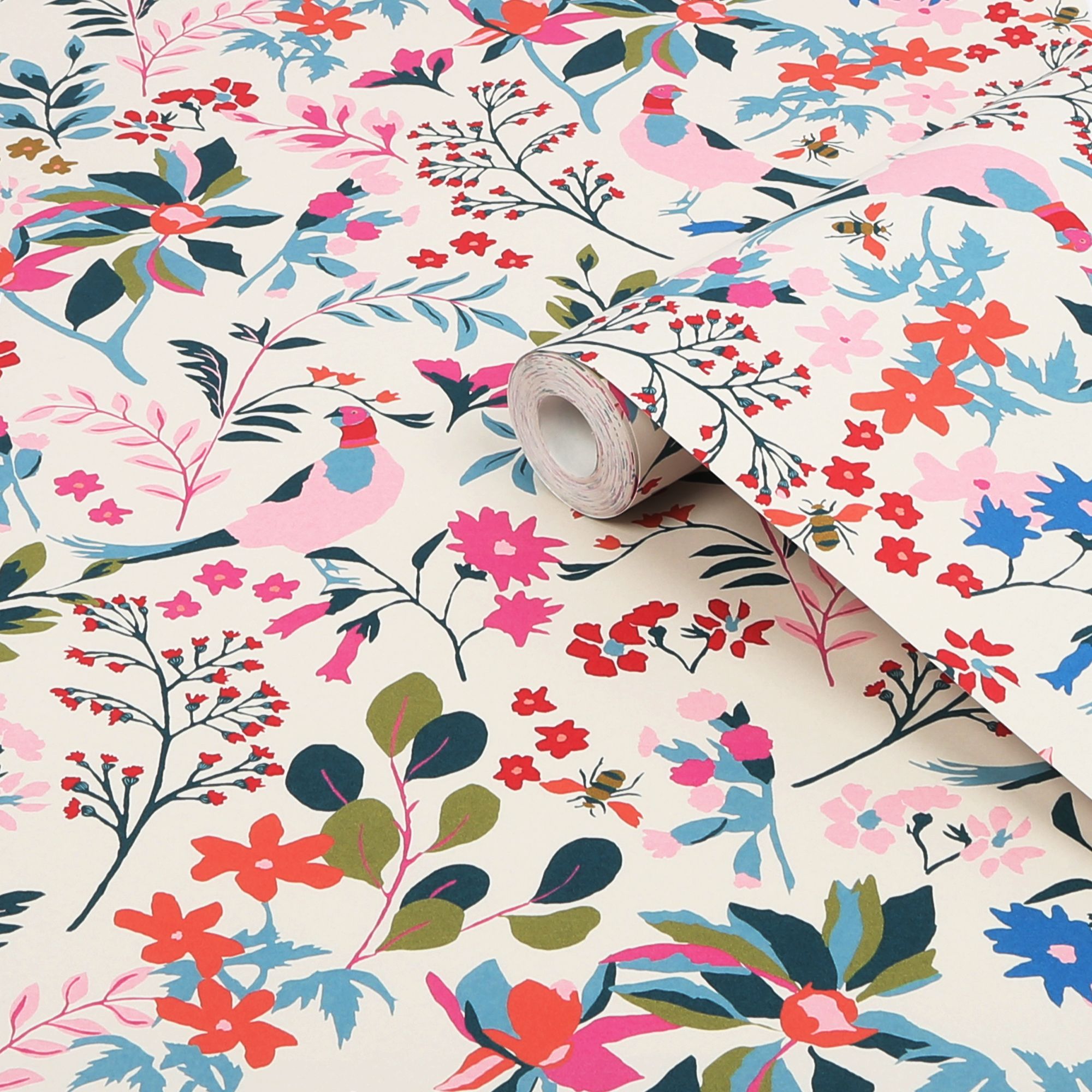 Joules Multicolour Bird & floral Smooth Wallpaper Sample