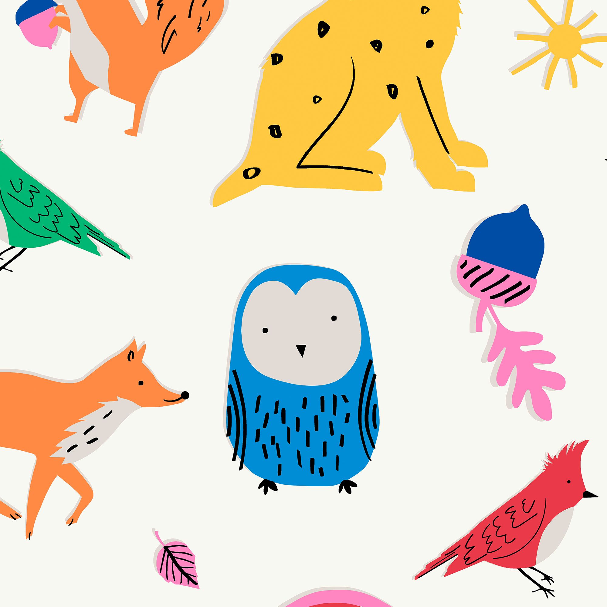 Joules Multicolour Country critters Smooth Wallpaper Sample