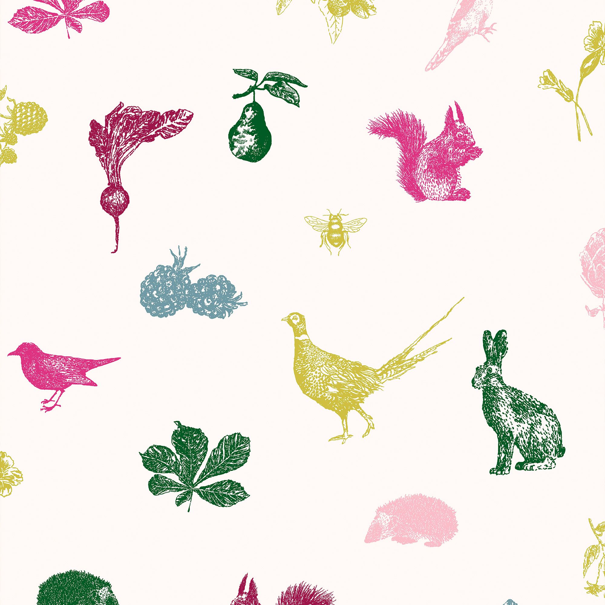 Joules Multicolour Etched woodland Smooth Wallpaper Sample