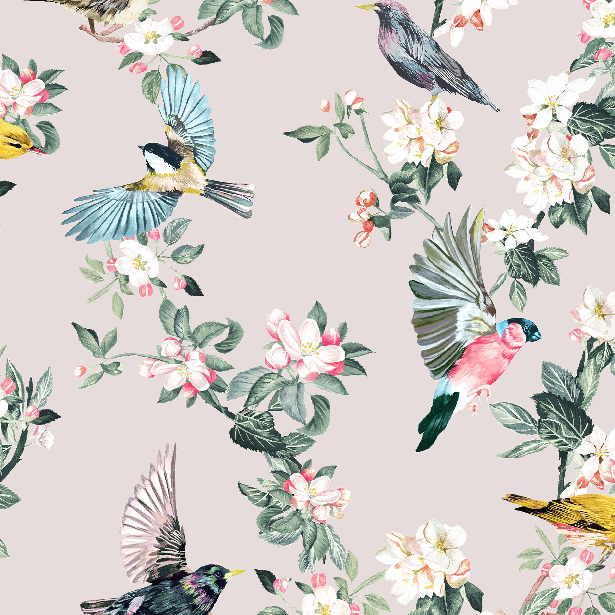 Joules Multicolour Garden birds Smooth Wallpaper Sample