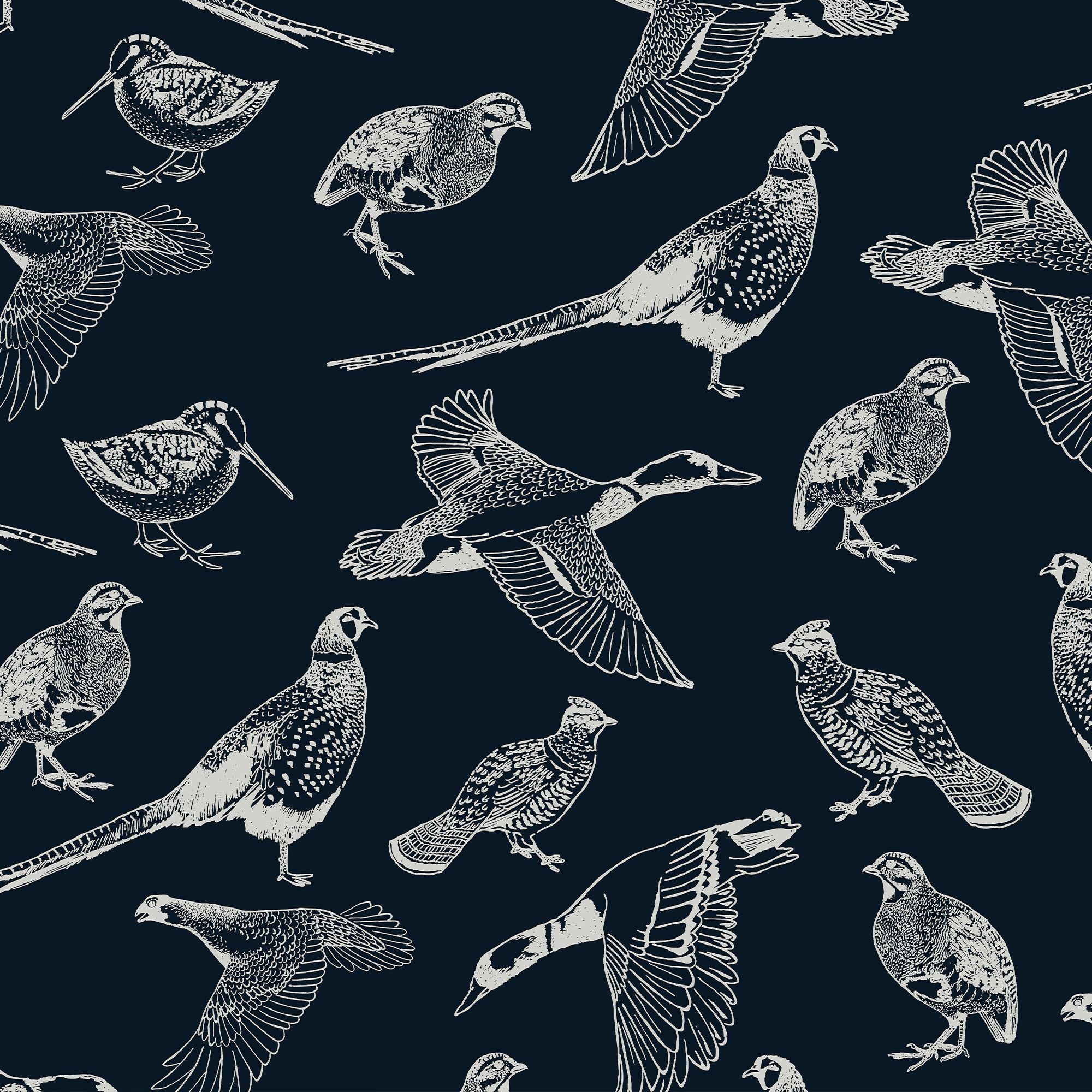 Joules Navy Country birds Smooth Wallpaper Sample