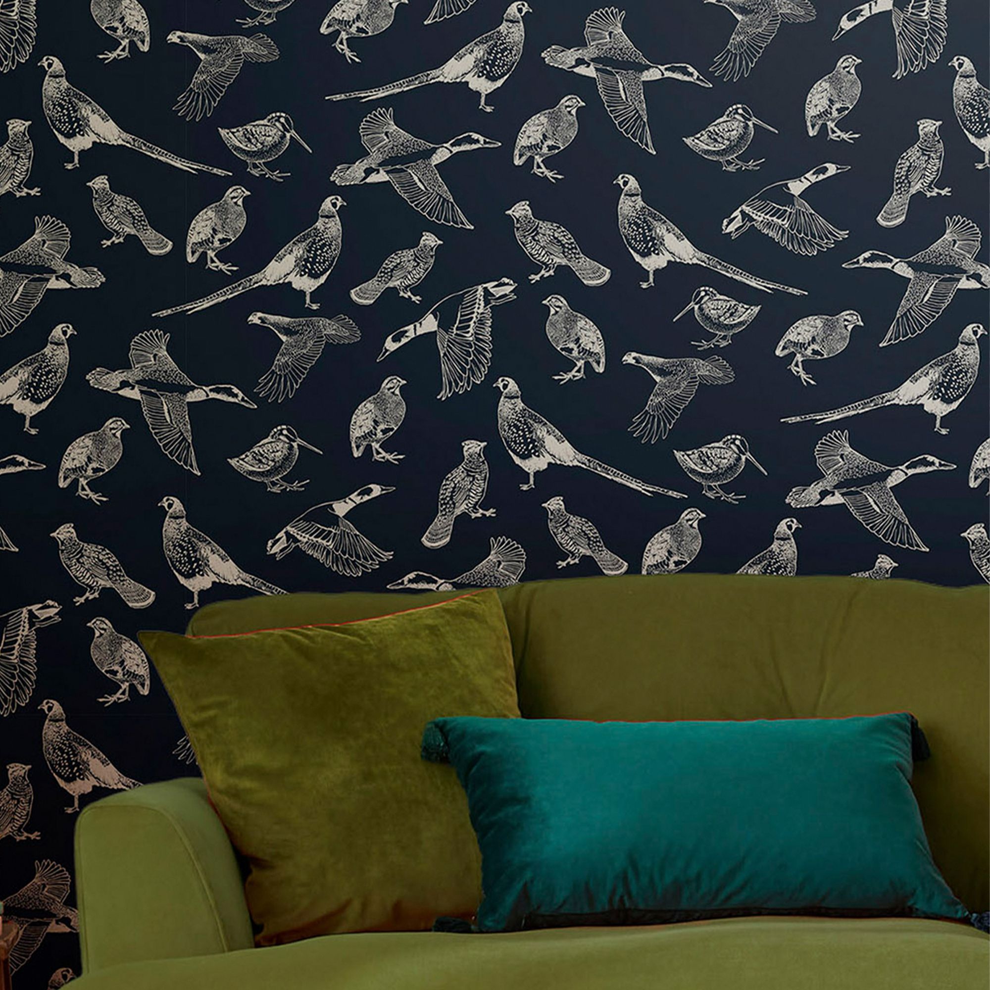 Joules Navy Country birds Smooth Wallpaper Sample