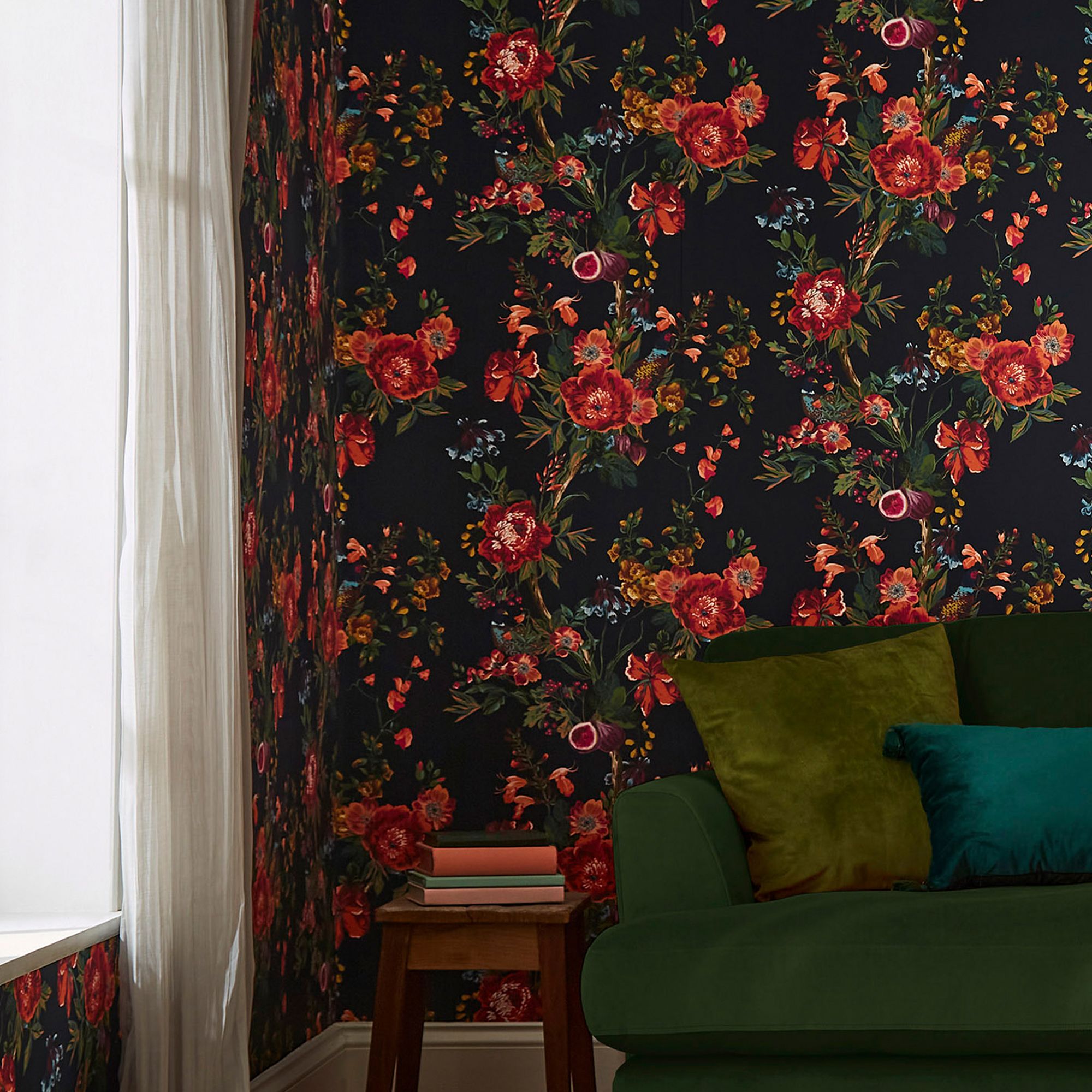 Joules Navy Floral forest Smooth Wallpaper Sample