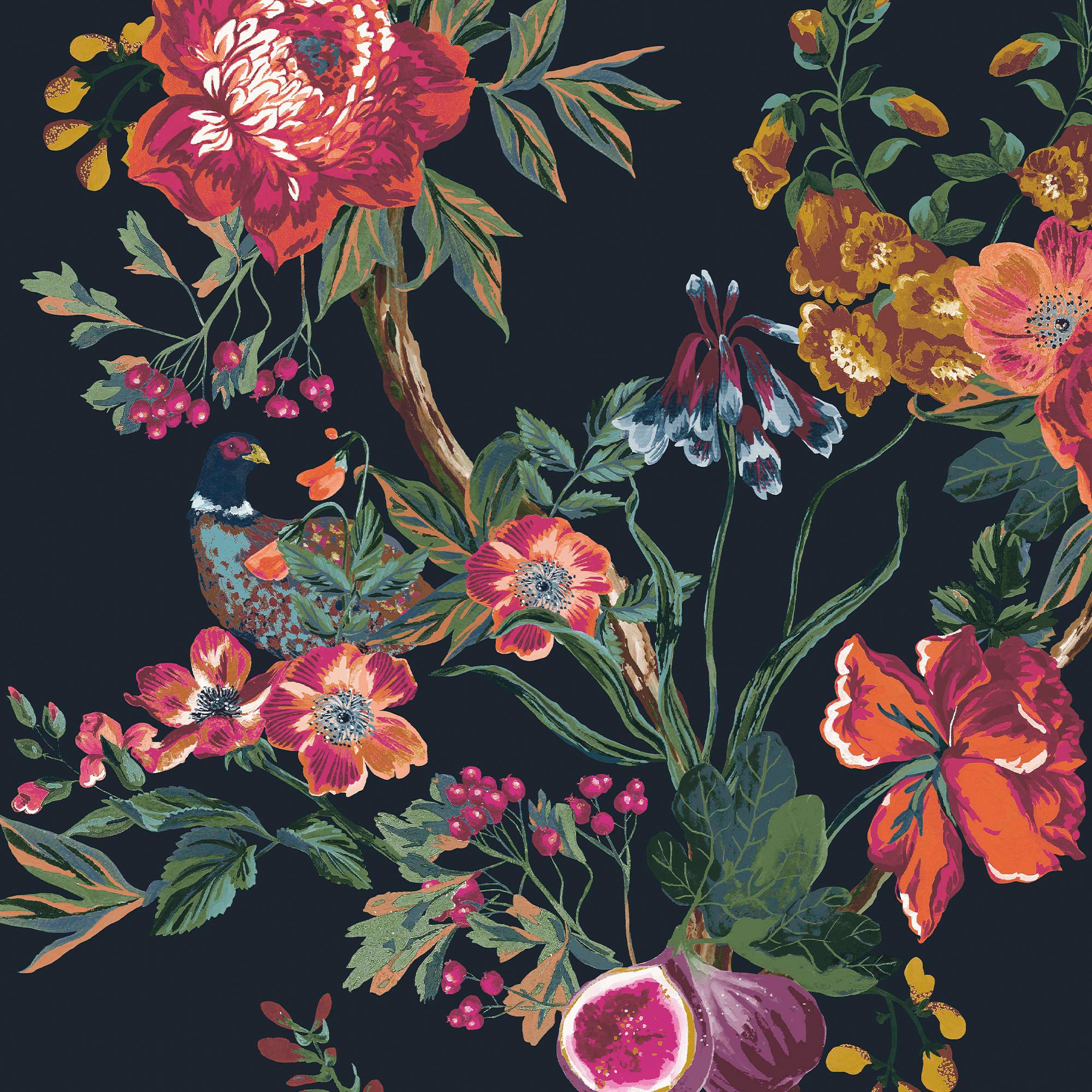 Joules Navy Floral forest Smooth Wallpaper Sample