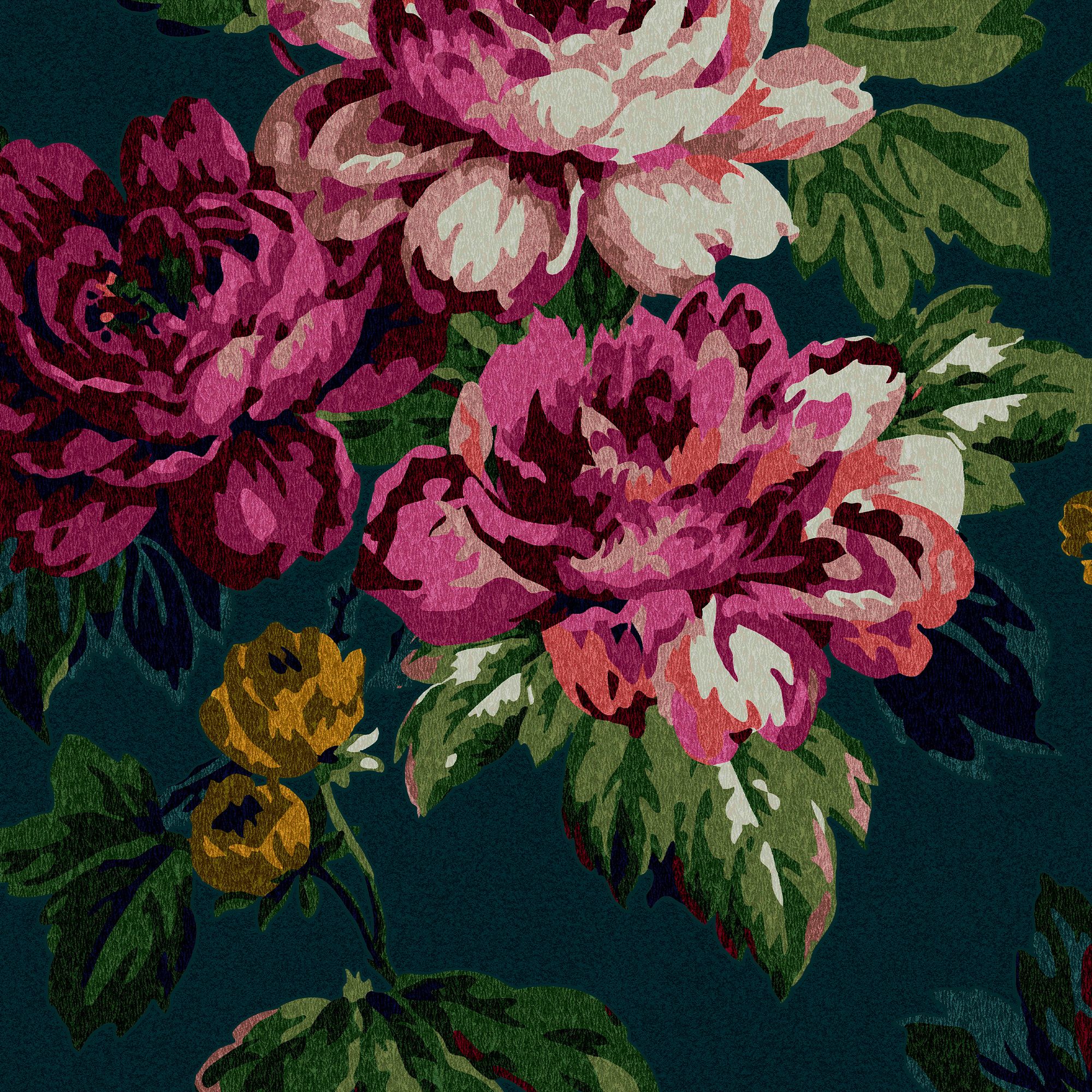 Joules Teal Floral Smooth Wallpaper Sample