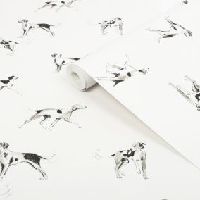 Joules White Dogs Smooth Wallpaper Sample
