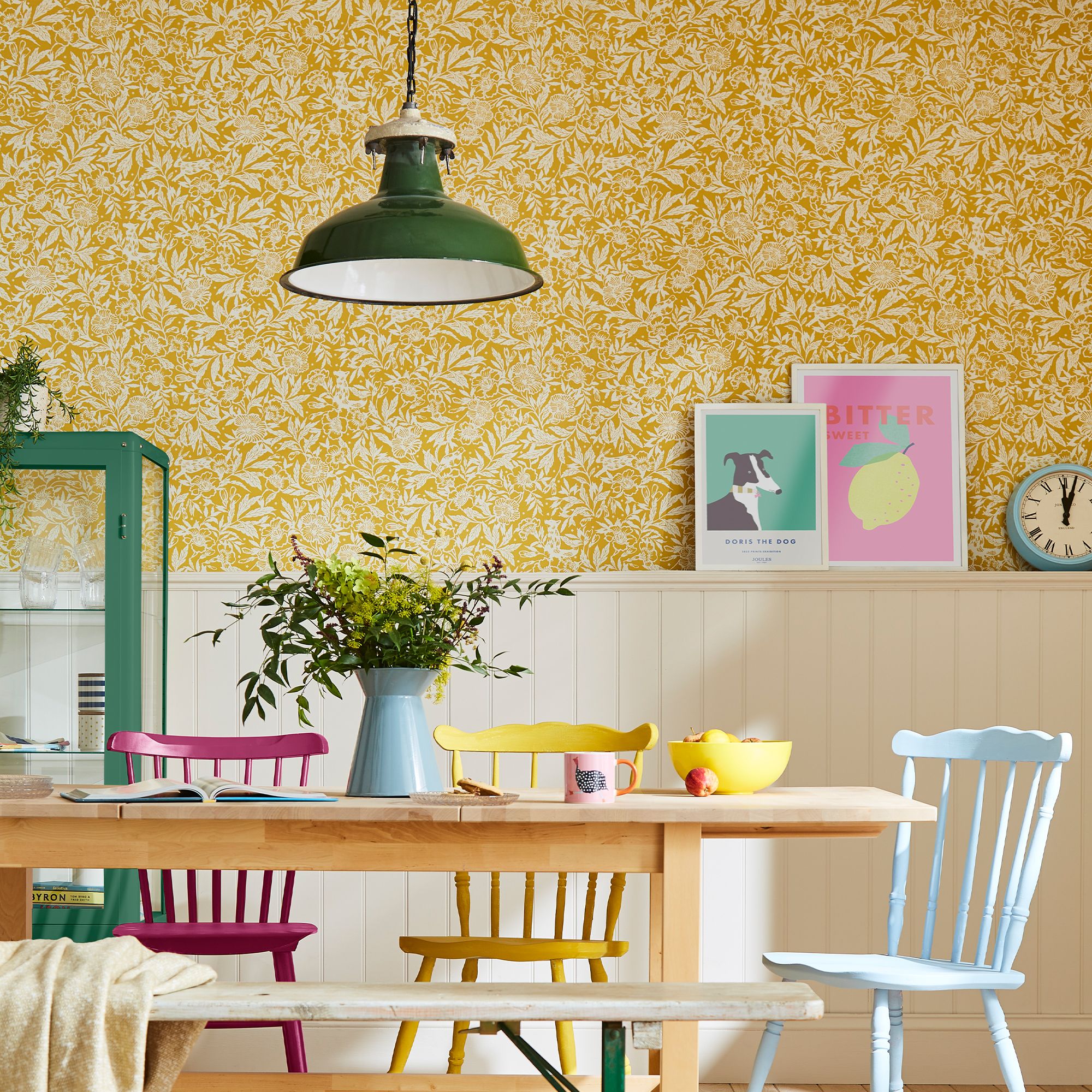 Joules Yellow Ditsy floral Smooth Wallpaper Sample