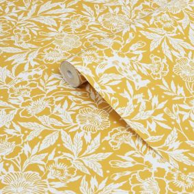 Joules Yellow Ditsy floral Smooth Wallpaper Sample
