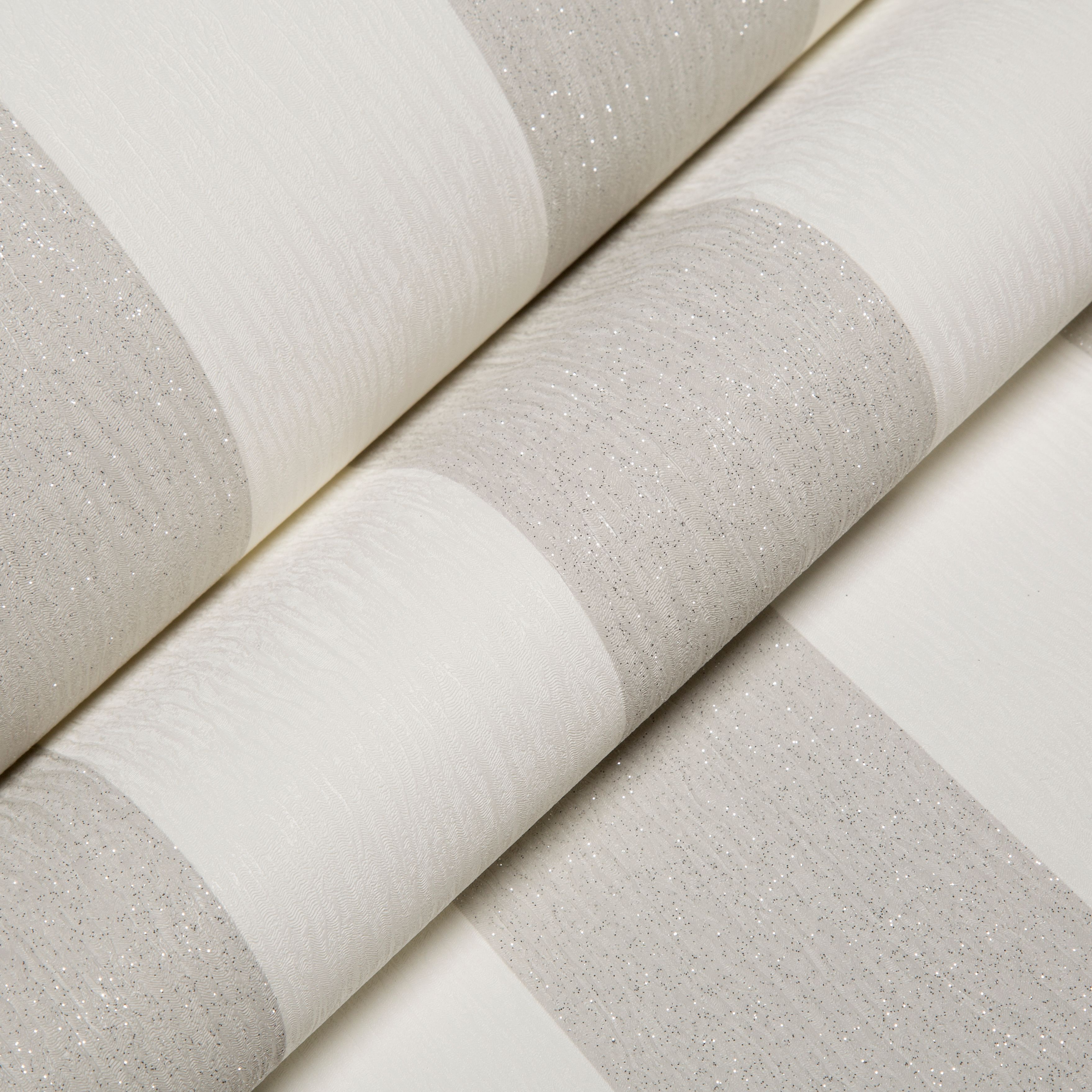 Julien MacDonald Glitterati White Silver glitter effect Striped Textured Wallpaper Sample