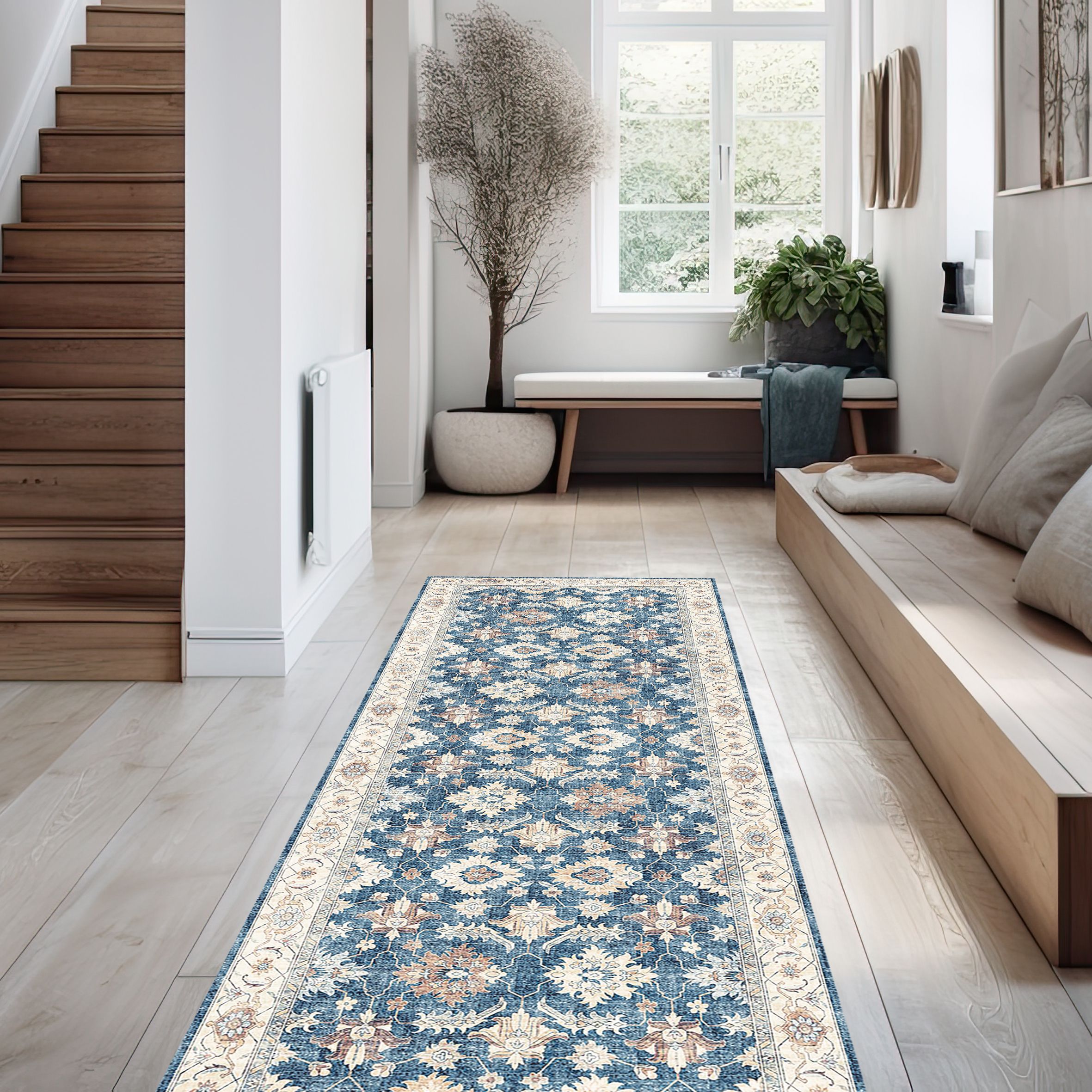 Jurdar Blue Traditional Medium Runner, (L)180cm x (W)60cm