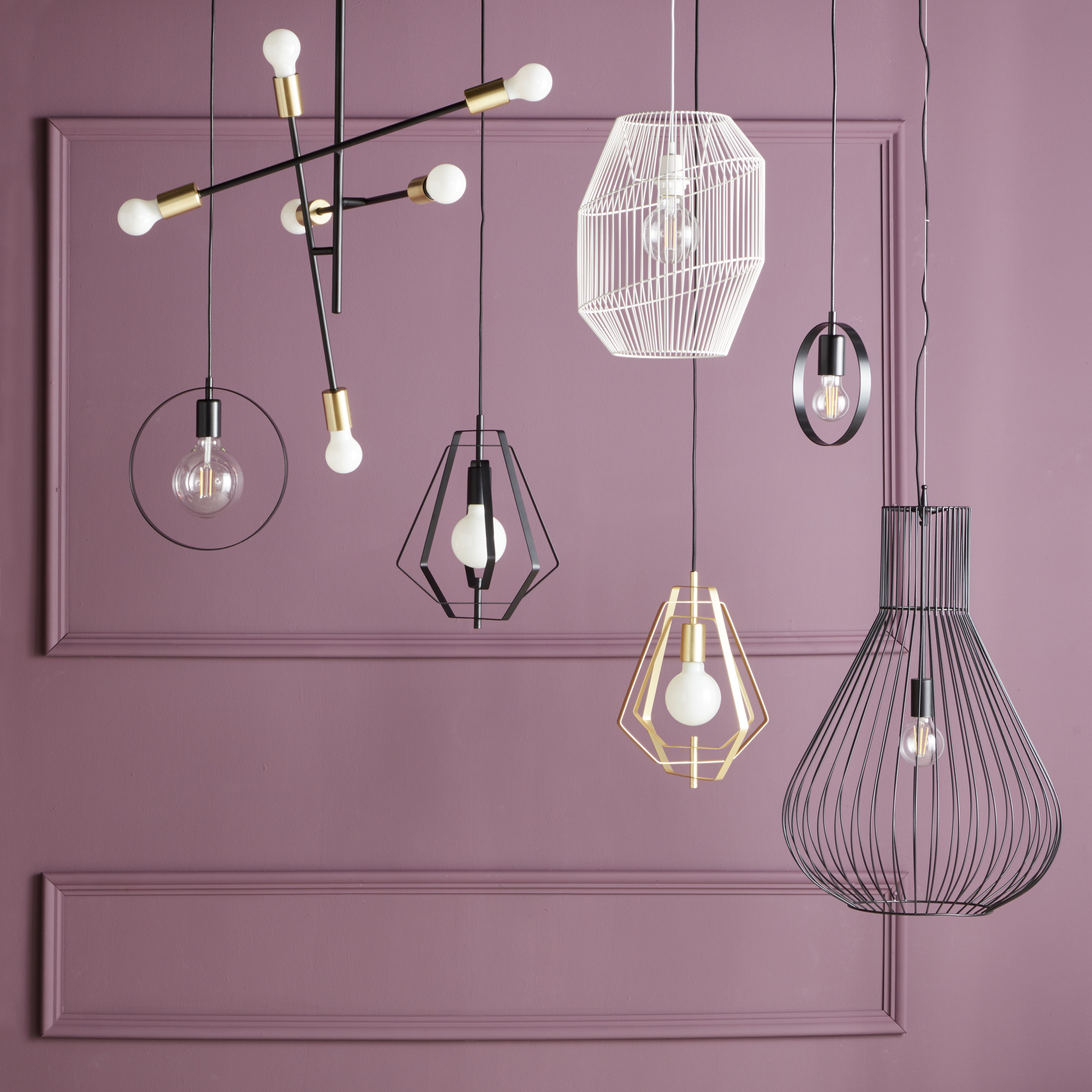 Kaitains Matt Black Pendant ceiling light, (Dia)200mm