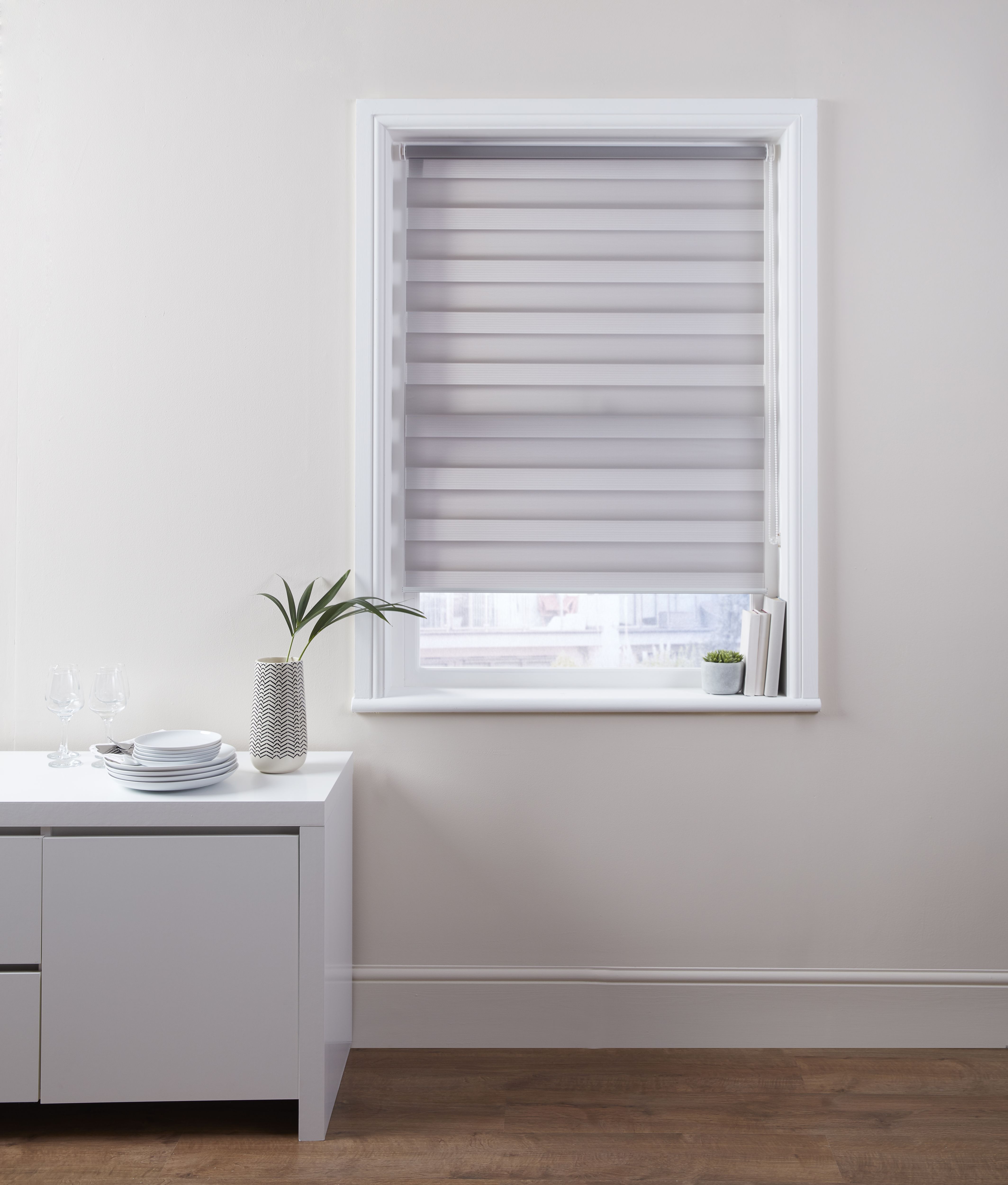 Kala Corded Grey Striped Day & night Roller blind (W)90cm (L)180cm