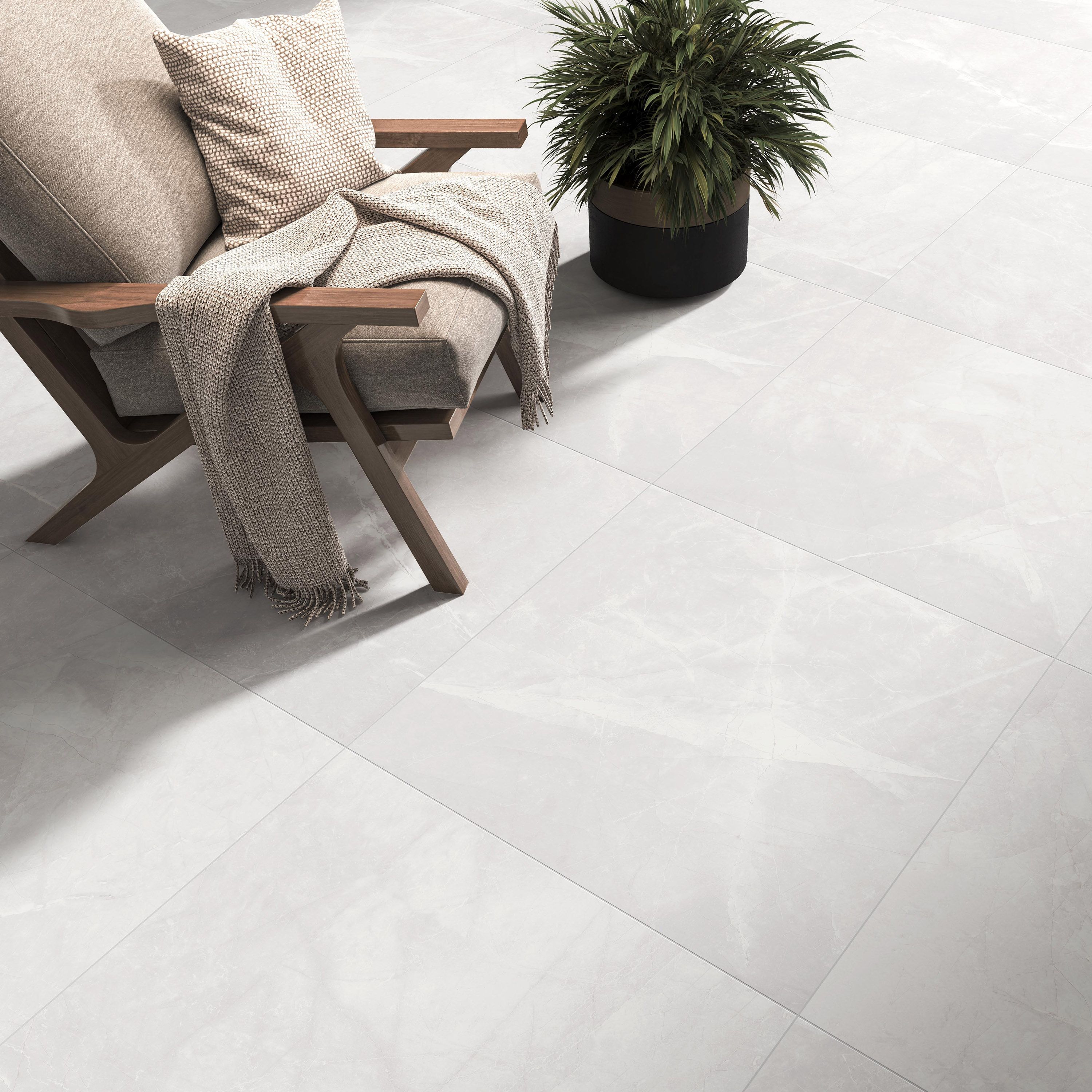 Kale Amani White Matt Stone effect Porcelain Indoor Wall & floor Tile, Pack of 3, (L)600mm (W)600mm