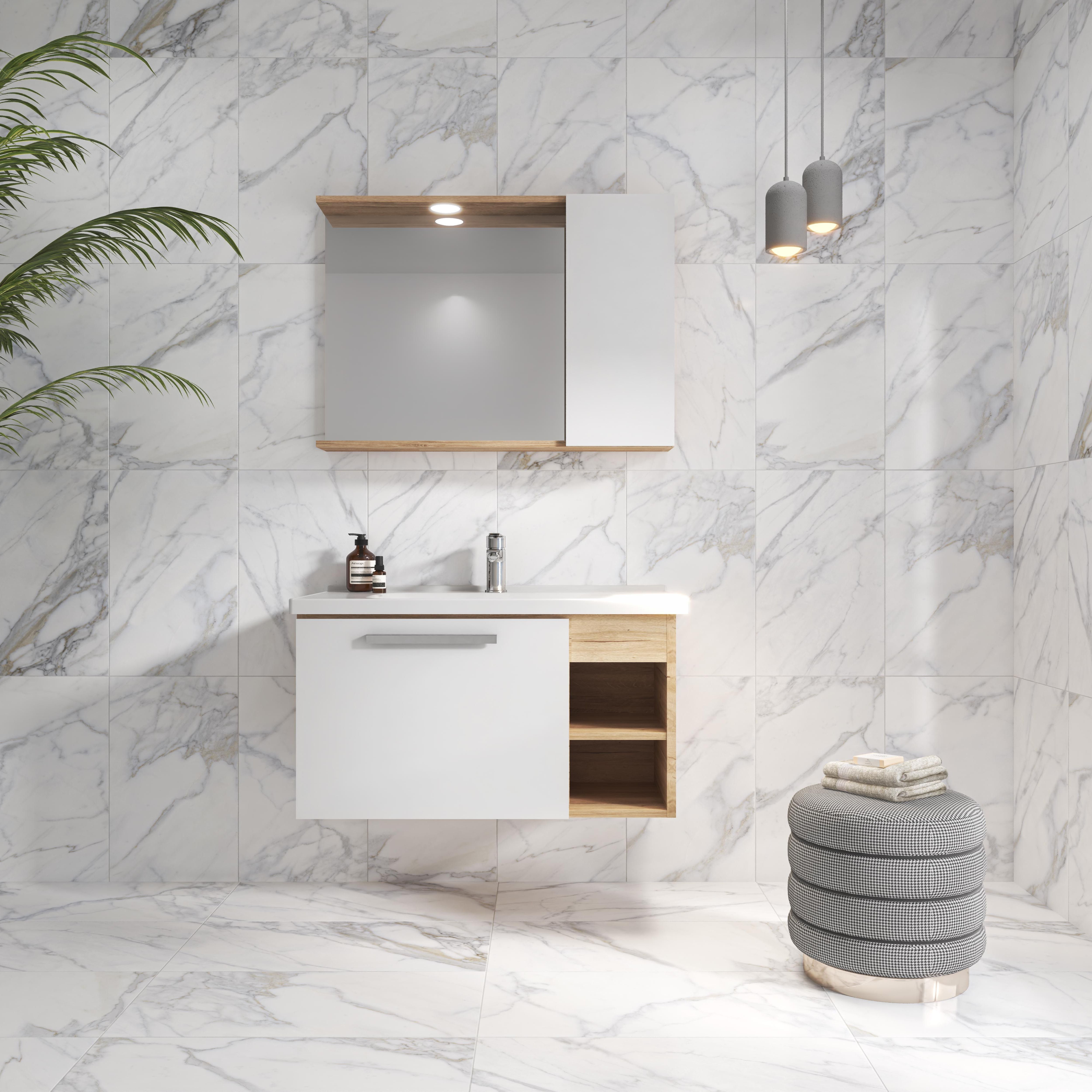 Kale Nora white Matt Marble effect Ceramic Indoor Wall & floor Tile, Pack of 6, (L)600mm (W)300mm