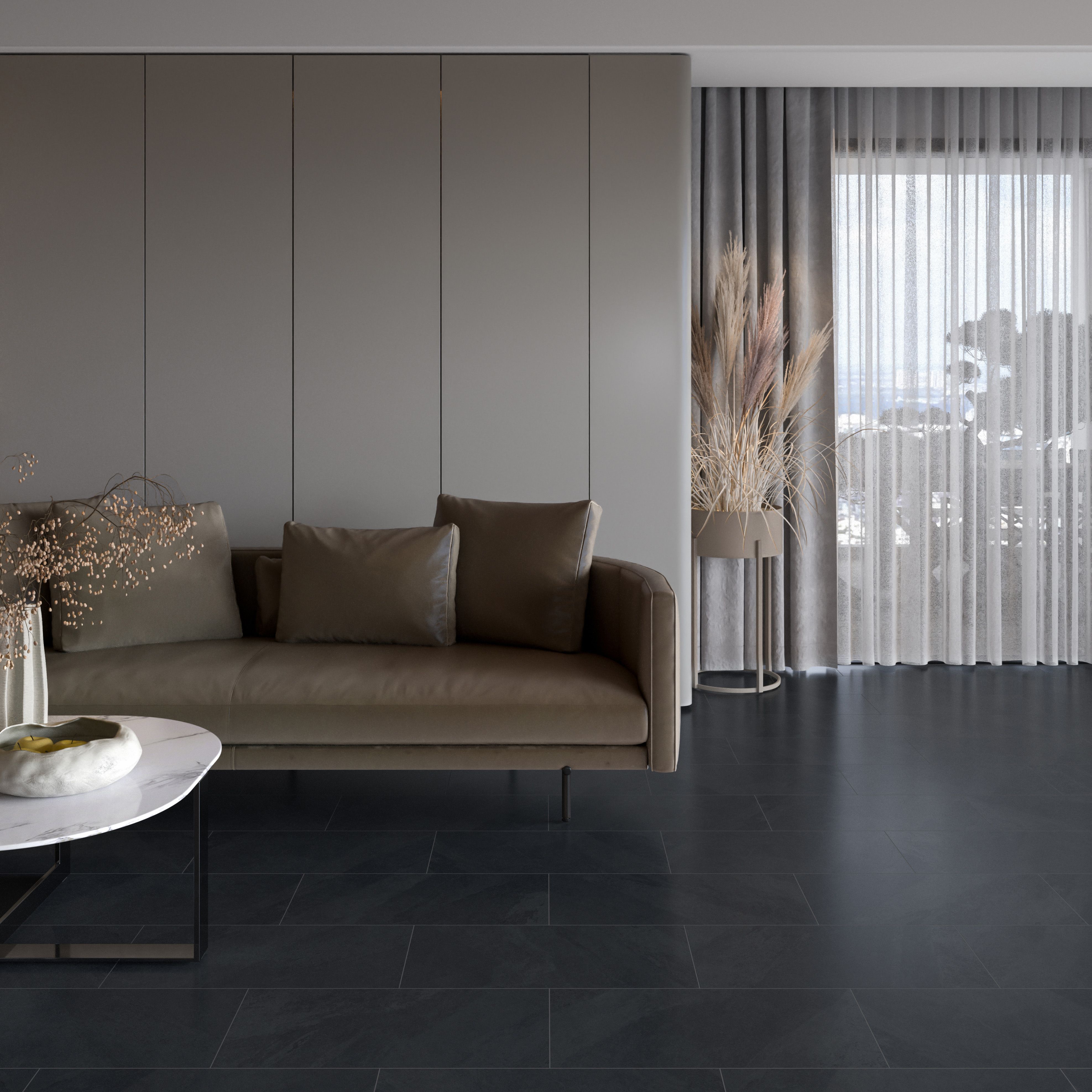 Kale Slate Black Matt Natural Stone effect Porcelain Indoor Wall & floor Tile, Pack of 6, (L)600mm (W)300mm