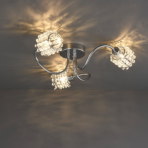 Katarina Chrome Effect 3 Lamp Ceiling Light Tradepoint - Mantus Brushed Chrome Effect 3 Lamp Ceiling Light