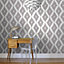 Kelly Hoppen Ikat Soft grey & white Geometric Wallpaper