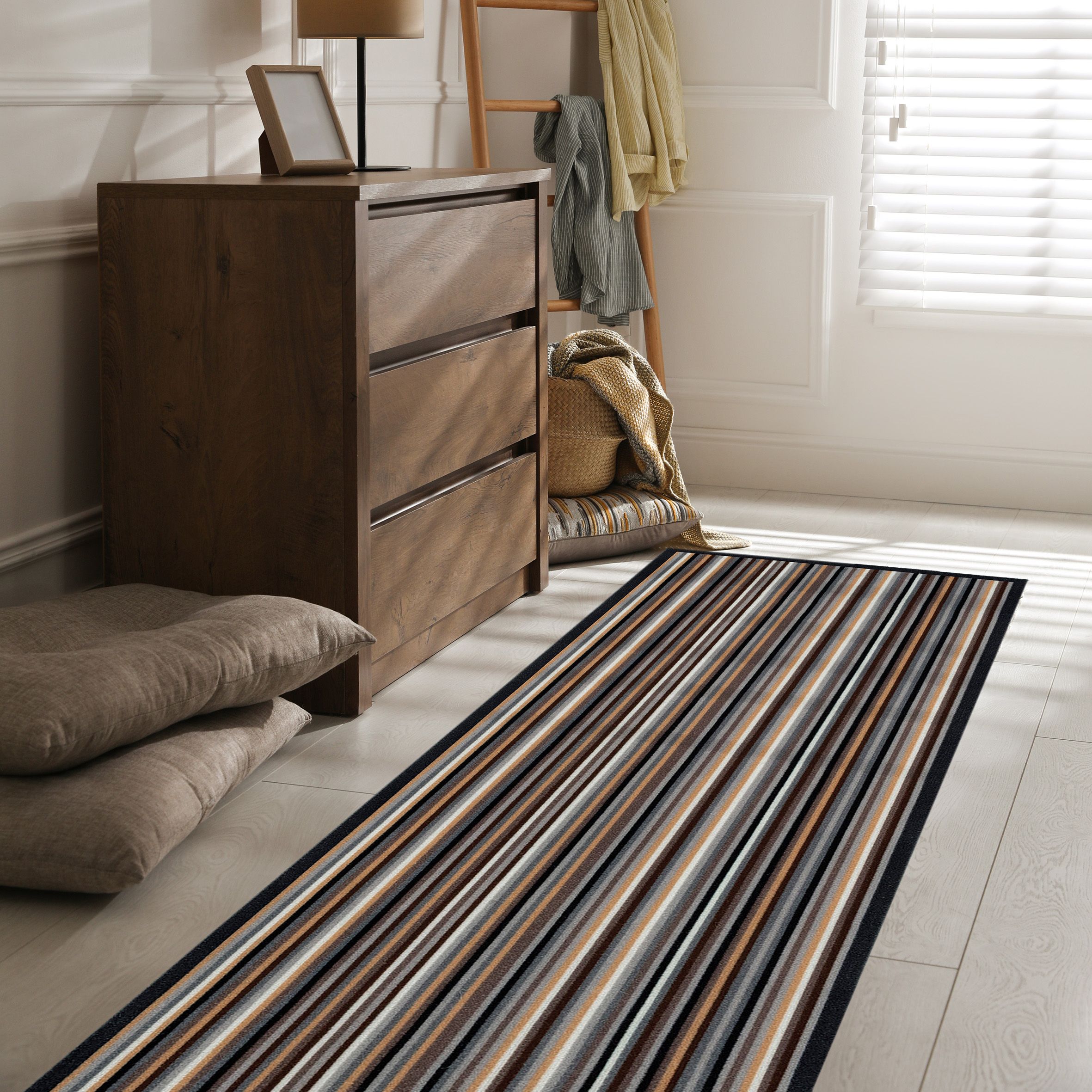 Kensington Grey Striped Heavy duty Mat, 150cm x 50cm