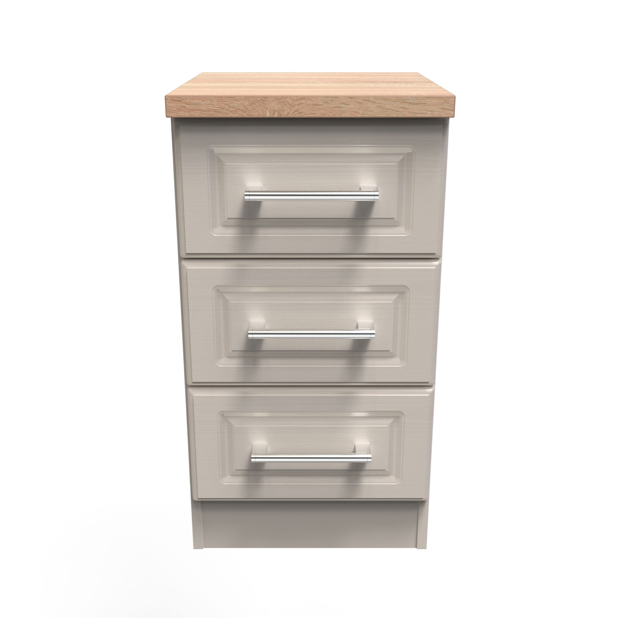 Kent Ready assembled Matt beige light oak effect 3 Drawer Bedside chest (H)695mm (W)395mm (D)415mm