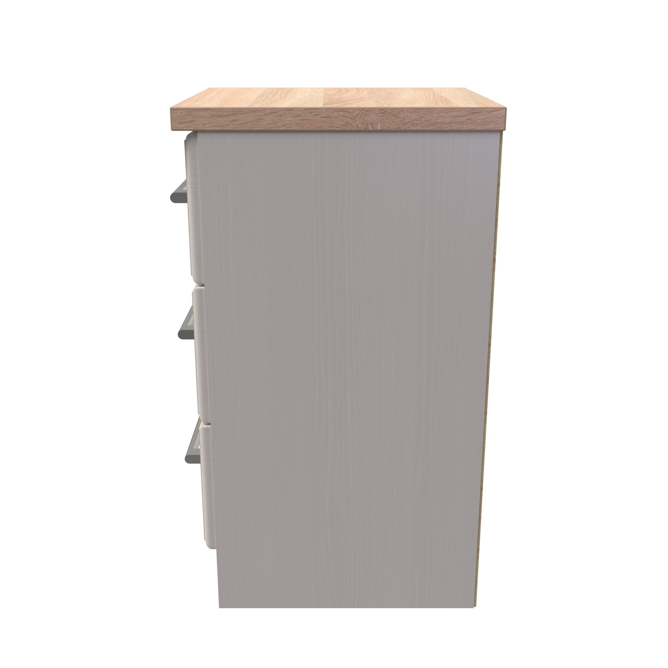 Kent Ready assembled Matt beige light oak effect 3 Drawer Bedside chest (H)695mm (W)395mm (D)415mm