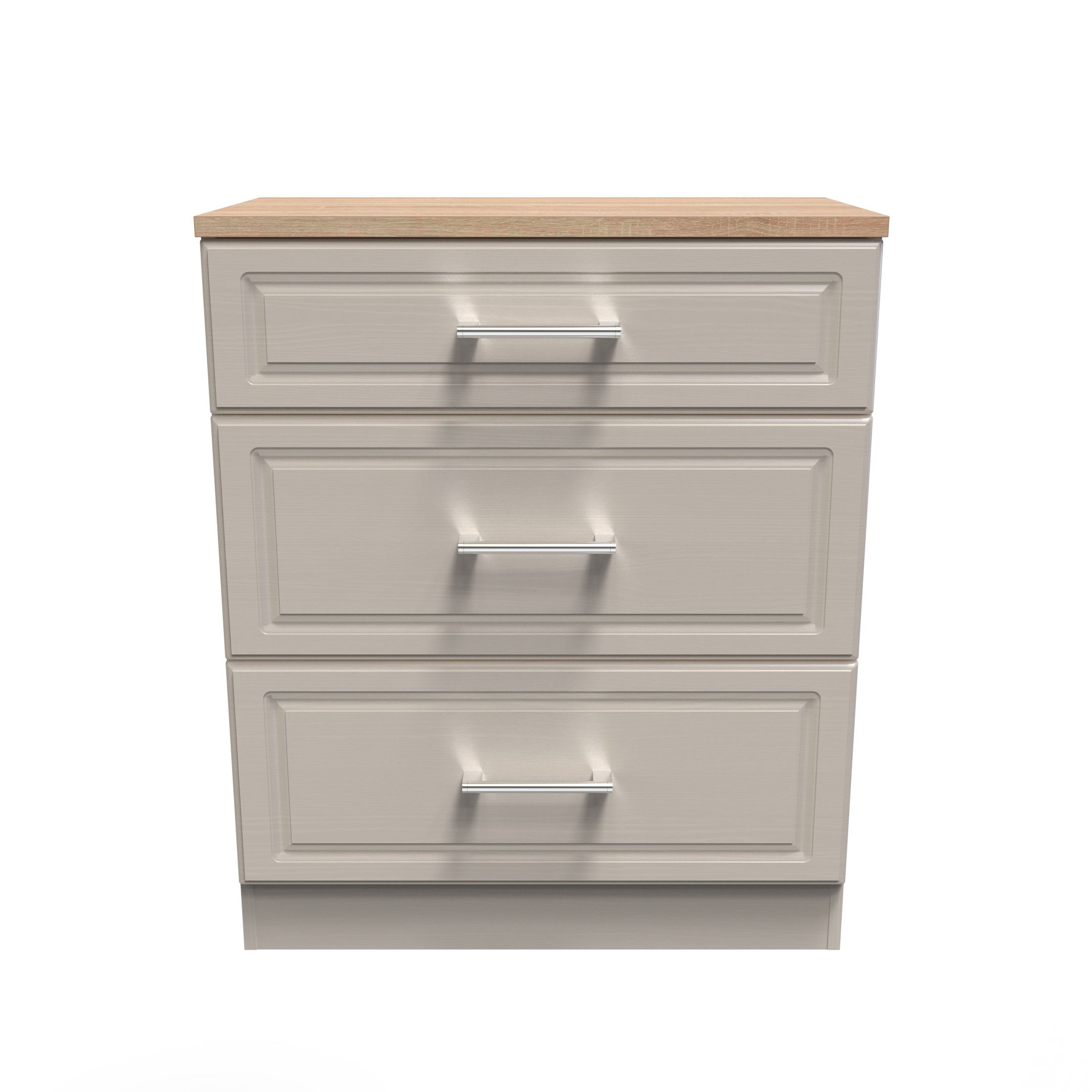 Kent Ready assembled Matt beige light oak effect 3 Drawer Chest of drawers (H)885mm (W)765mm (D)415mm