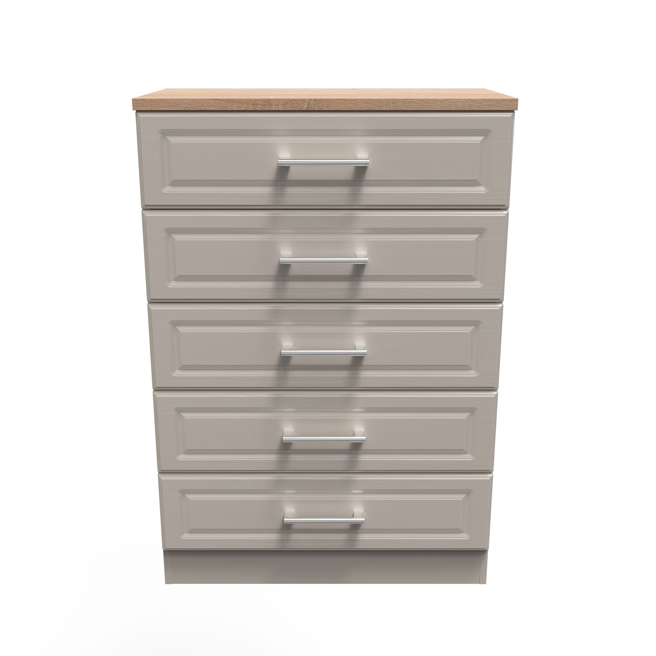 Kent Ready assembled Matt beige light oak effect 5 Drawer Chest of drawers (H)1075mm (W)765mm (D)415mm