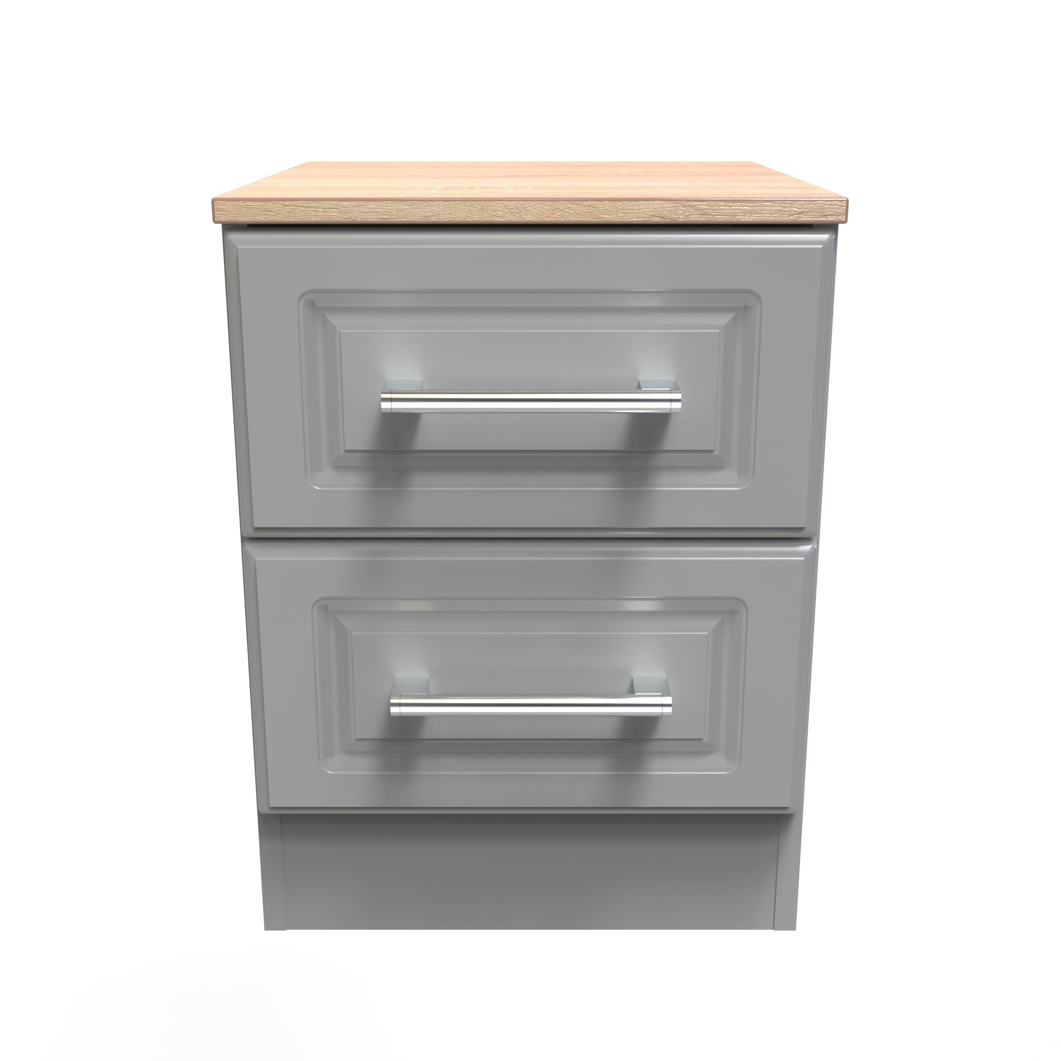 Kent Ready assembled Matt dark grey light oak effect 2 Drawer Bedside chest (H)505mm (W)395mm (D)415mm