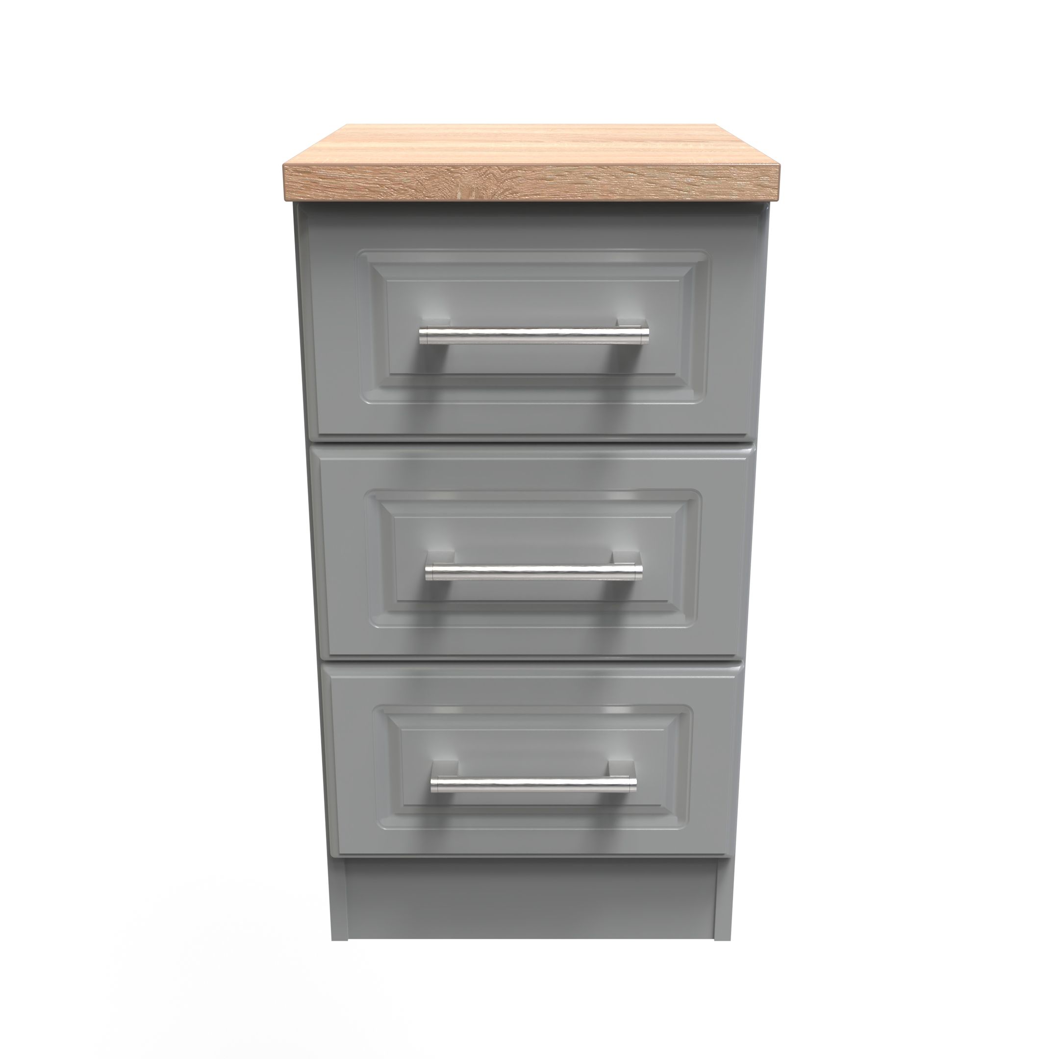 Kent Ready assembled Matt dark grey light oak effect 3 Drawer Bedside chest (H)695mm (W)395mm (D)415mm