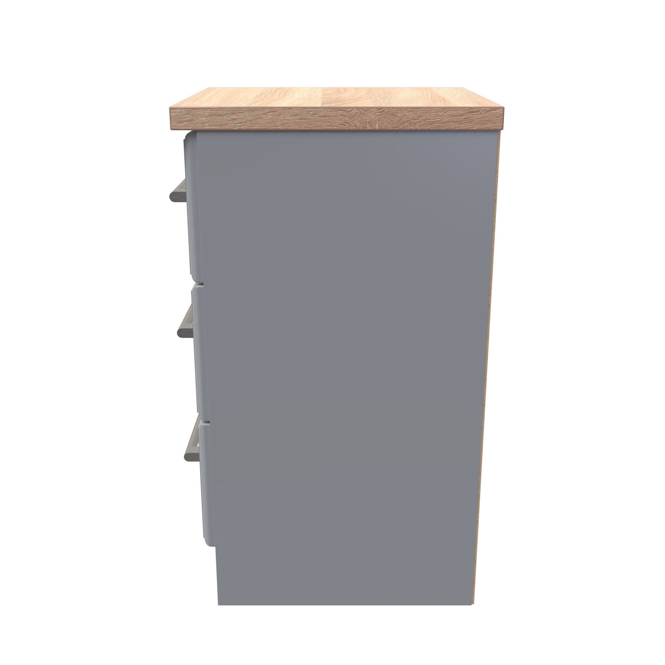 Kent Ready assembled Matt dark grey light oak effect 3 Drawer Bedside chest (H)695mm (W)395mm (D)415mm