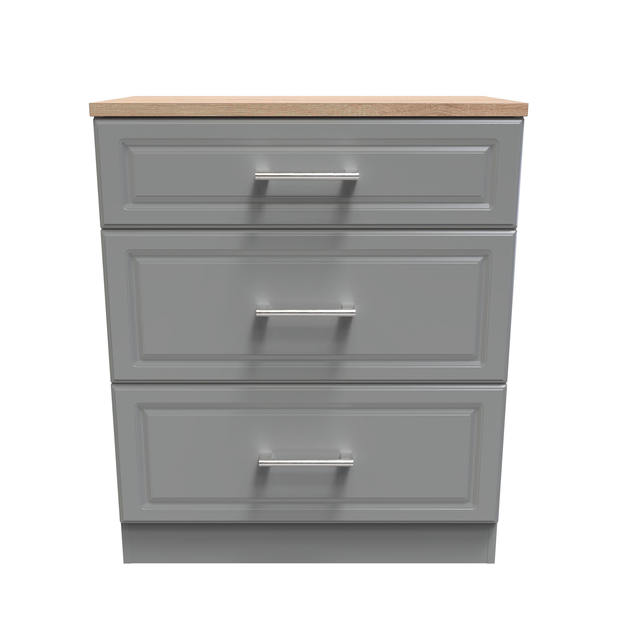Kent Ready assembled Matt dark grey light oak effect 3 Drawer Chest of drawers (H)885mm (W)765mm (D)415mm