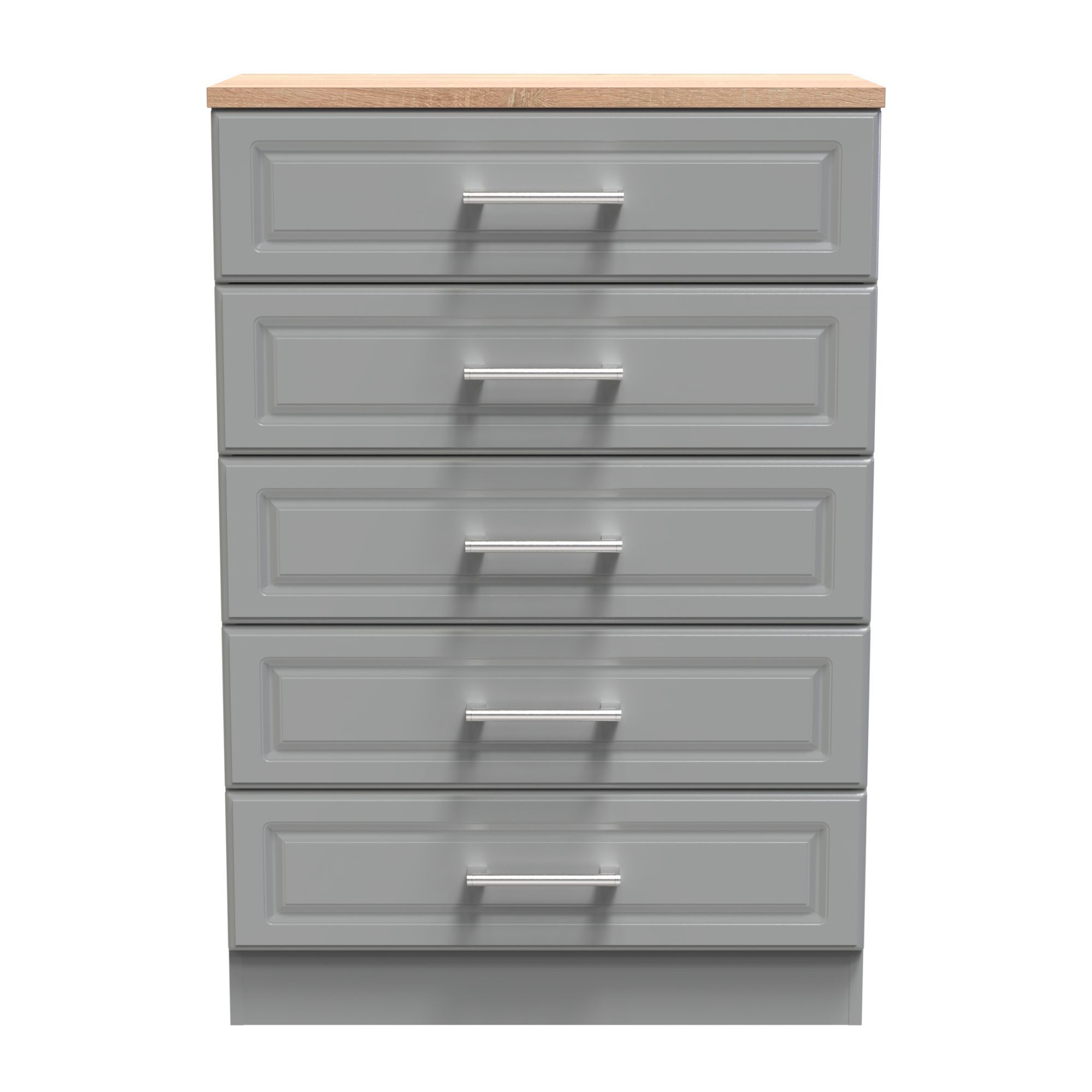 Kent Ready assembled Matt dark grey light oak effect 5 Drawer Chest of drawers (H)1075mm (W)765mm (D)415mm