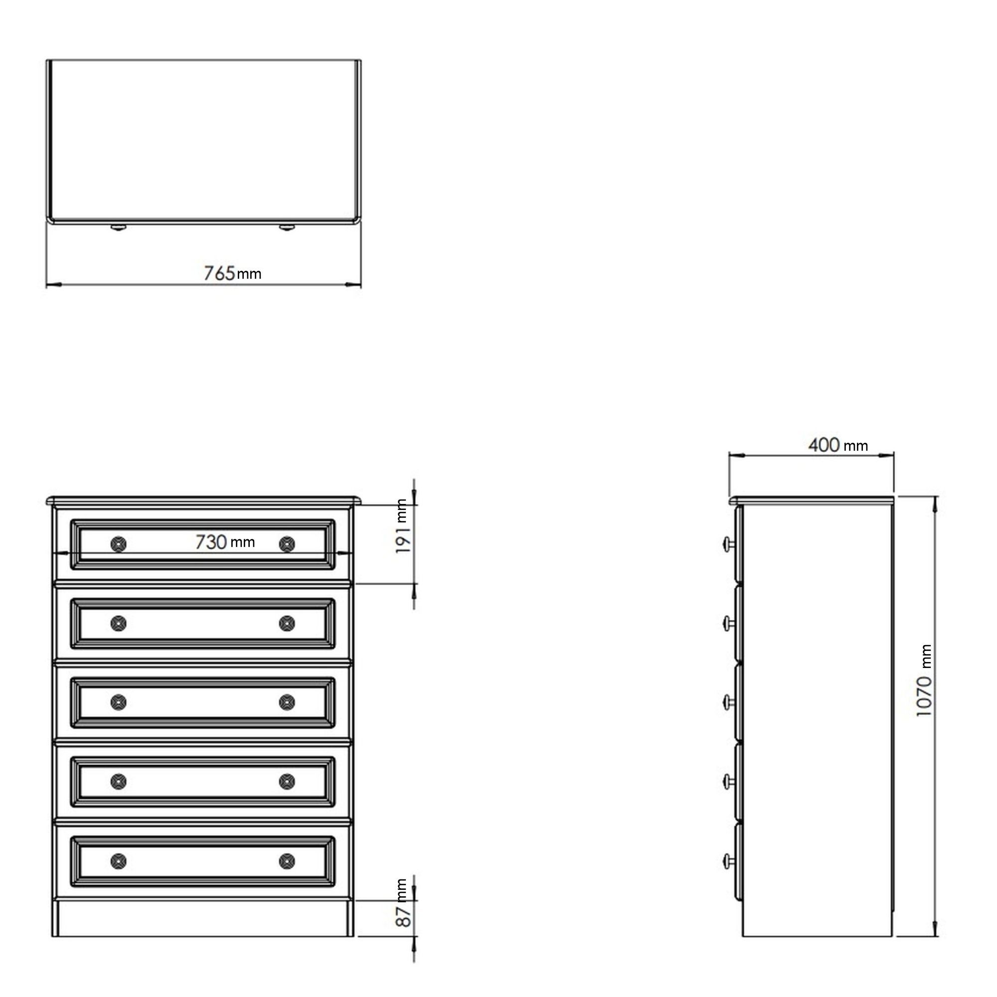 Kent Ready assembled Matt dark grey light oak effect 5 Drawer Chest of drawers (H)1075mm (W)765mm (D)415mm