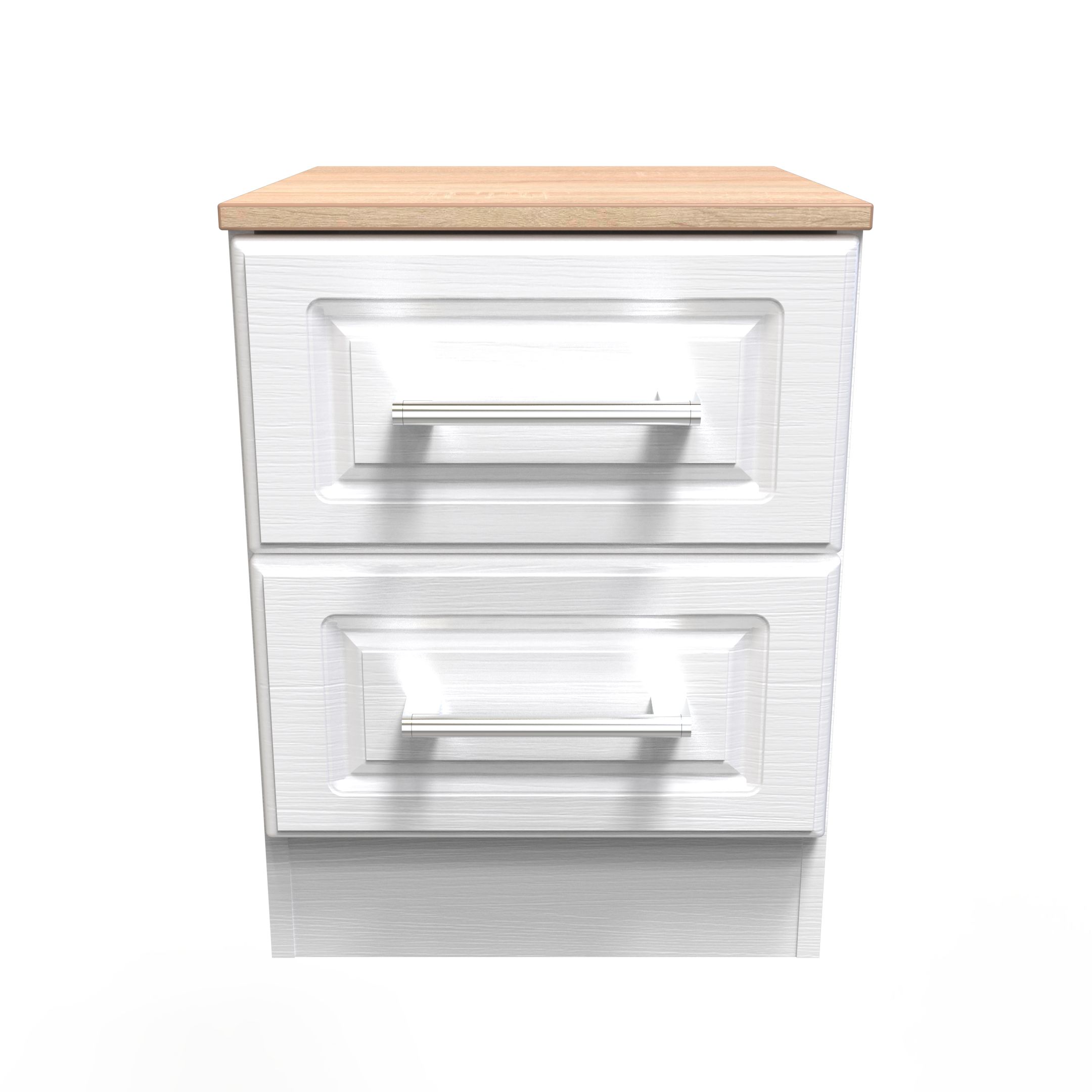 Kent Ready assembled Matt white light oak effect 2 Drawer Bedside chest (H)505mm (W)395mm (D)415mm