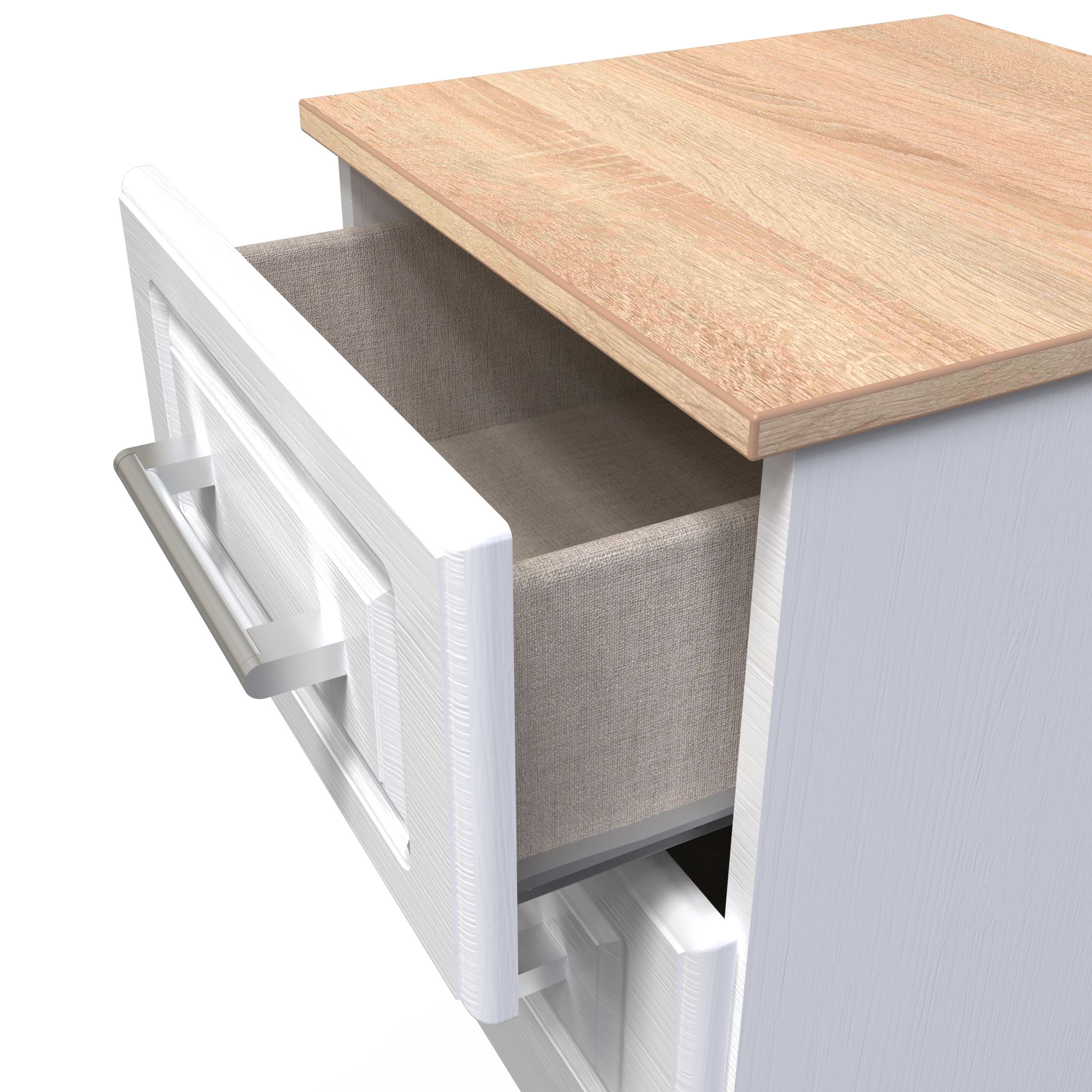 Kent Ready assembled Matt white light oak effect 2 Drawer Bedside chest (H)505mm (W)395mm (D)415mm
