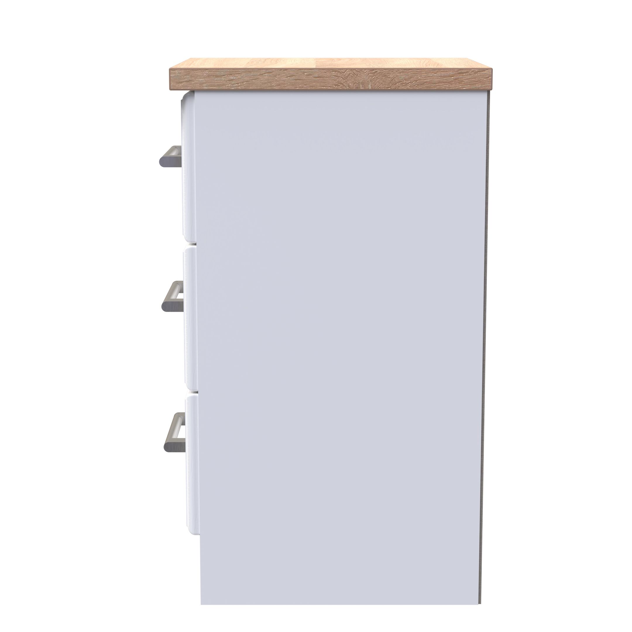 Kent Ready assembled Matt white light oak effect 3 Drawer Bedside chest (H)695mm (W)395mm (D)415mm