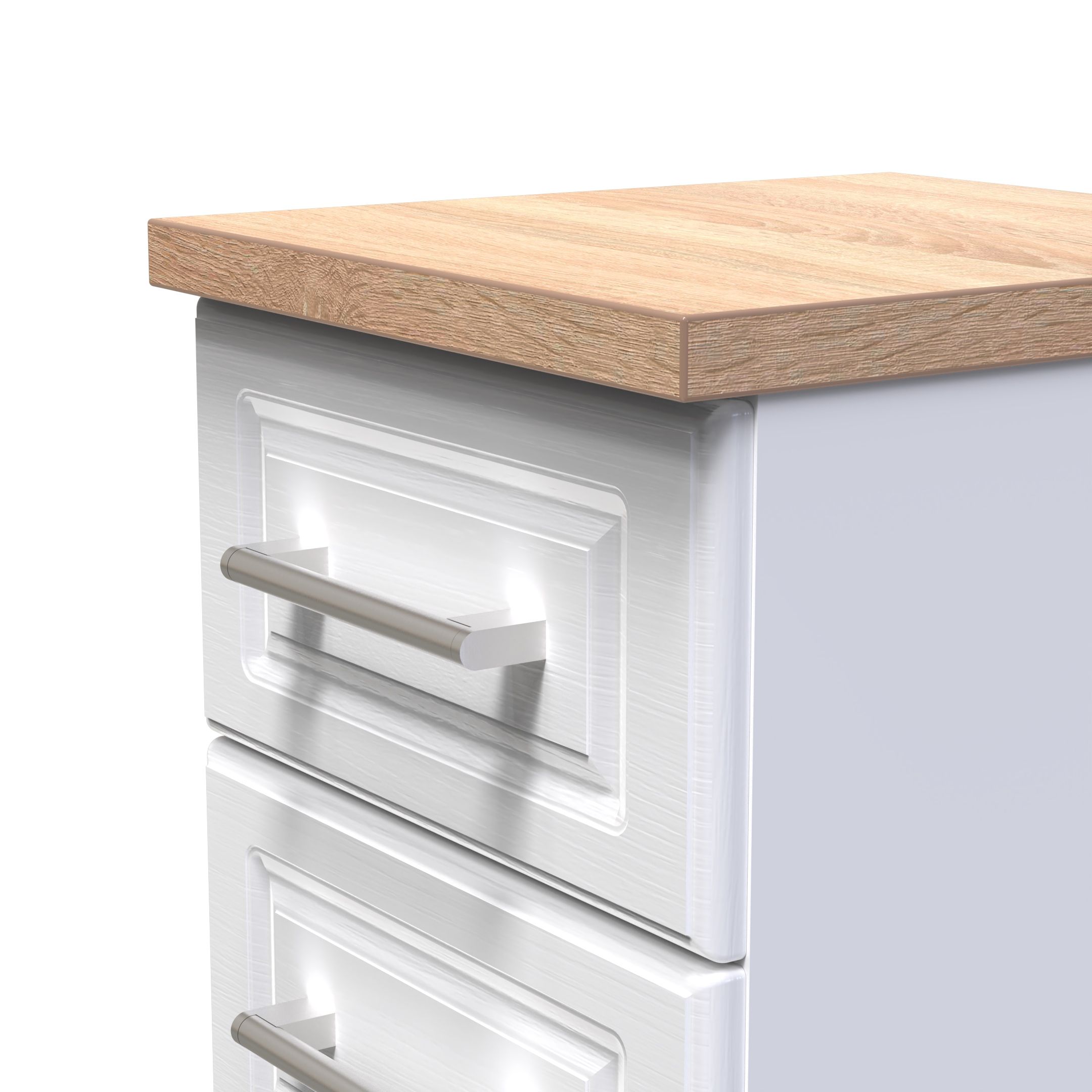 Kent Ready assembled Matt white light oak effect 3 Drawer Bedside chest (H)695mm (W)395mm (D)415mm