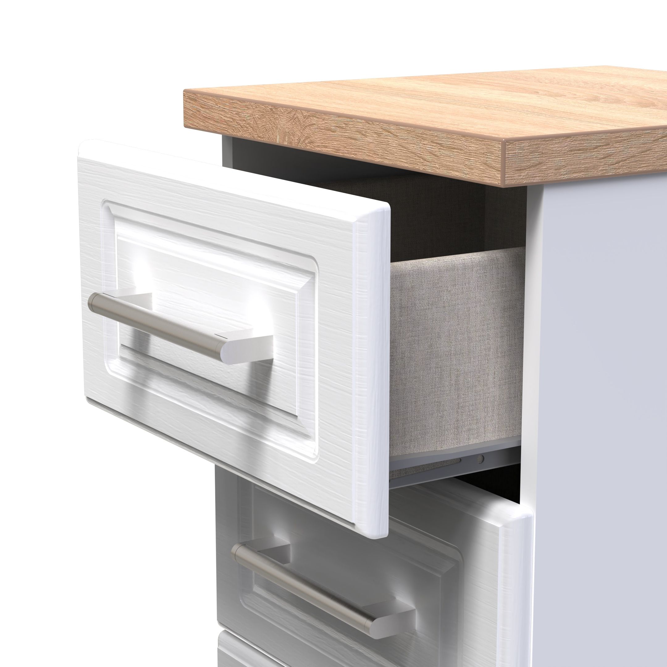 Kent Ready assembled Matt white light oak effect 3 Drawer Bedside chest (H)695mm (W)395mm (D)415mm