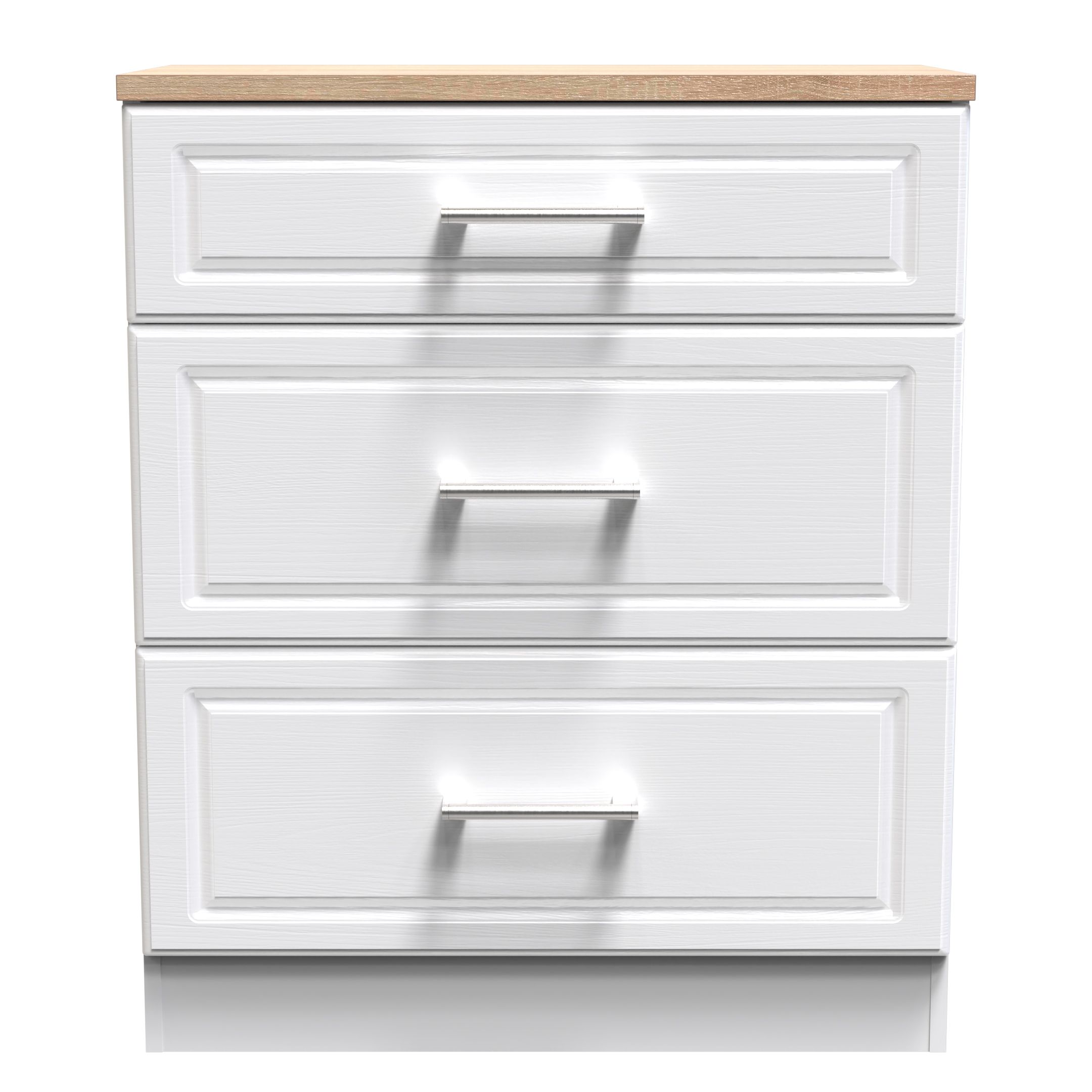 Kent Ready assembled Matt white light oak effect 3 Drawer Chest of drawers (H)885mm (W)765mm (D)415mm