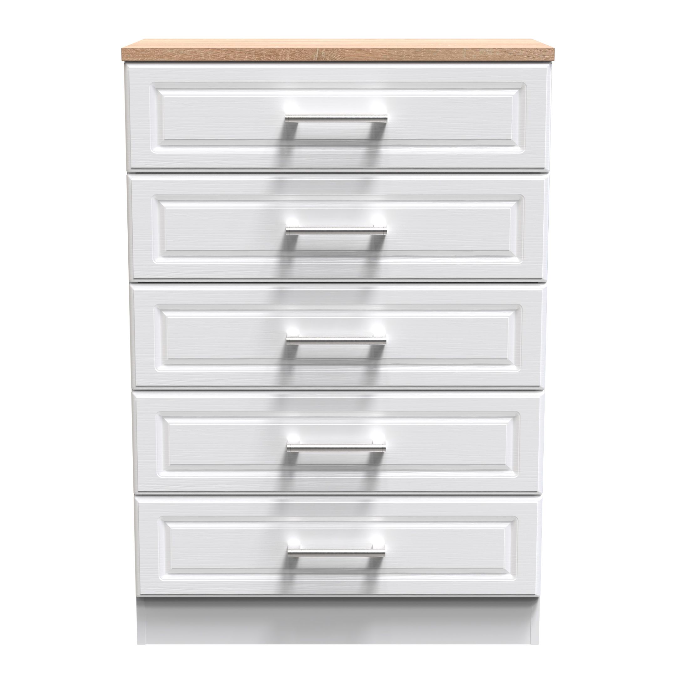 Kent Ready assembled Matt white light oak effect 5 Drawer Chest of drawers (H)1075mm (W)765mm (D)415mm