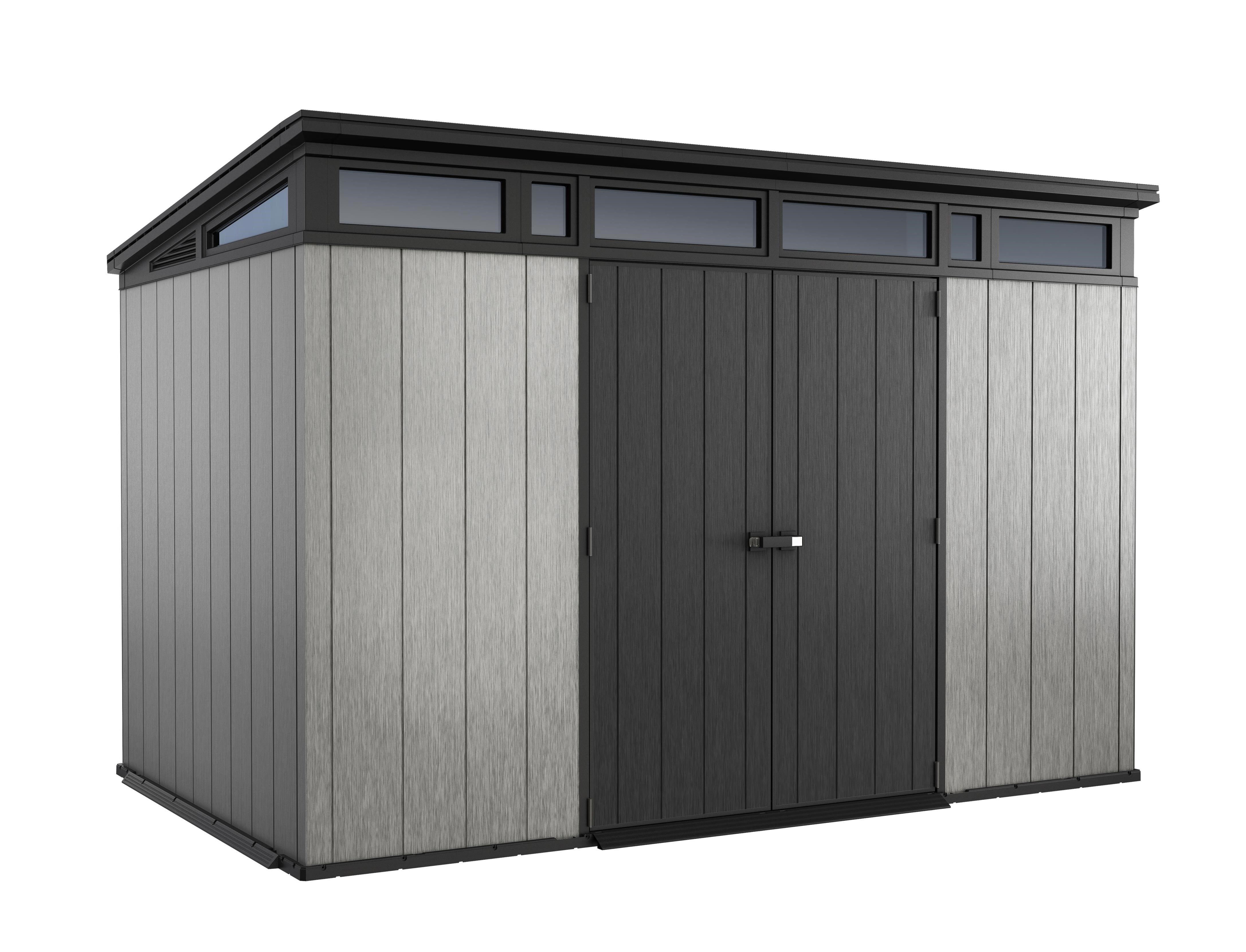 Keter Artisan 7x11 ft Pent Grey Plastic 2 door Shed with floor & 1 window
