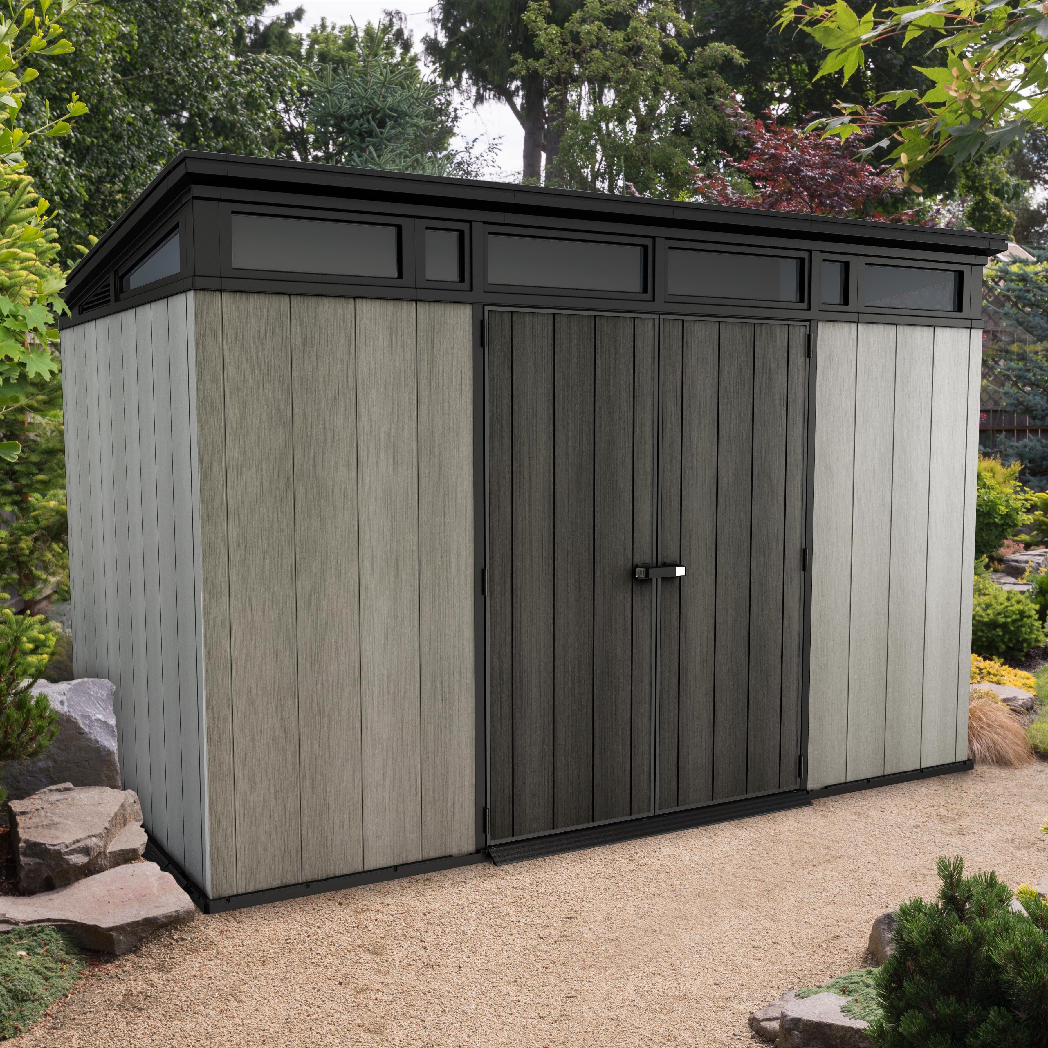 Keter Artisan 7x11 ft Pent Grey Plastic 2 door Shed with floor & 1 window