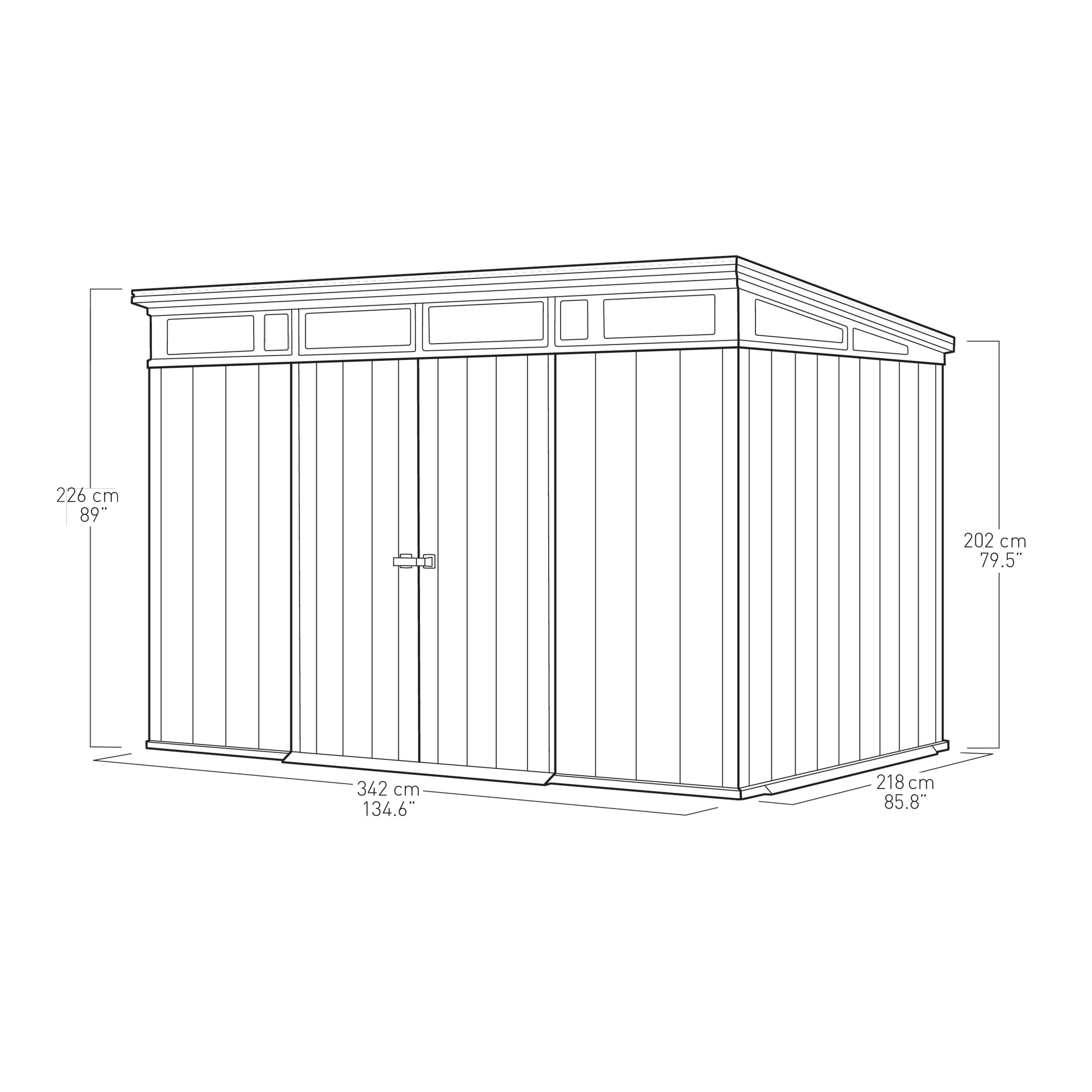 Keter Artisan 7x11 ft Pent Grey Plastic 2 door Shed with floor & 1 window