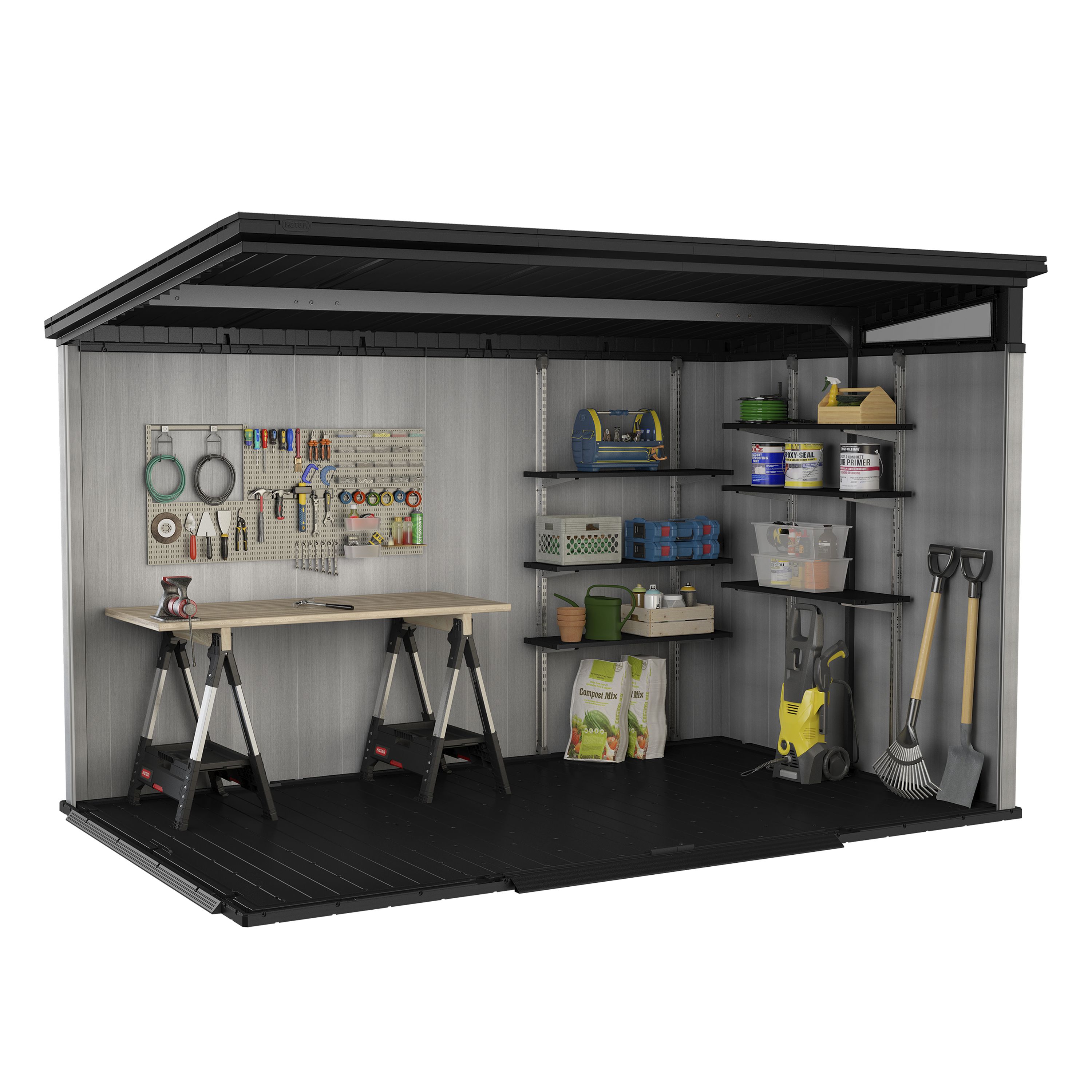 Keter Artisan 7x11 ft Pent Grey Plastic 2 door Shed with floor & 1 window