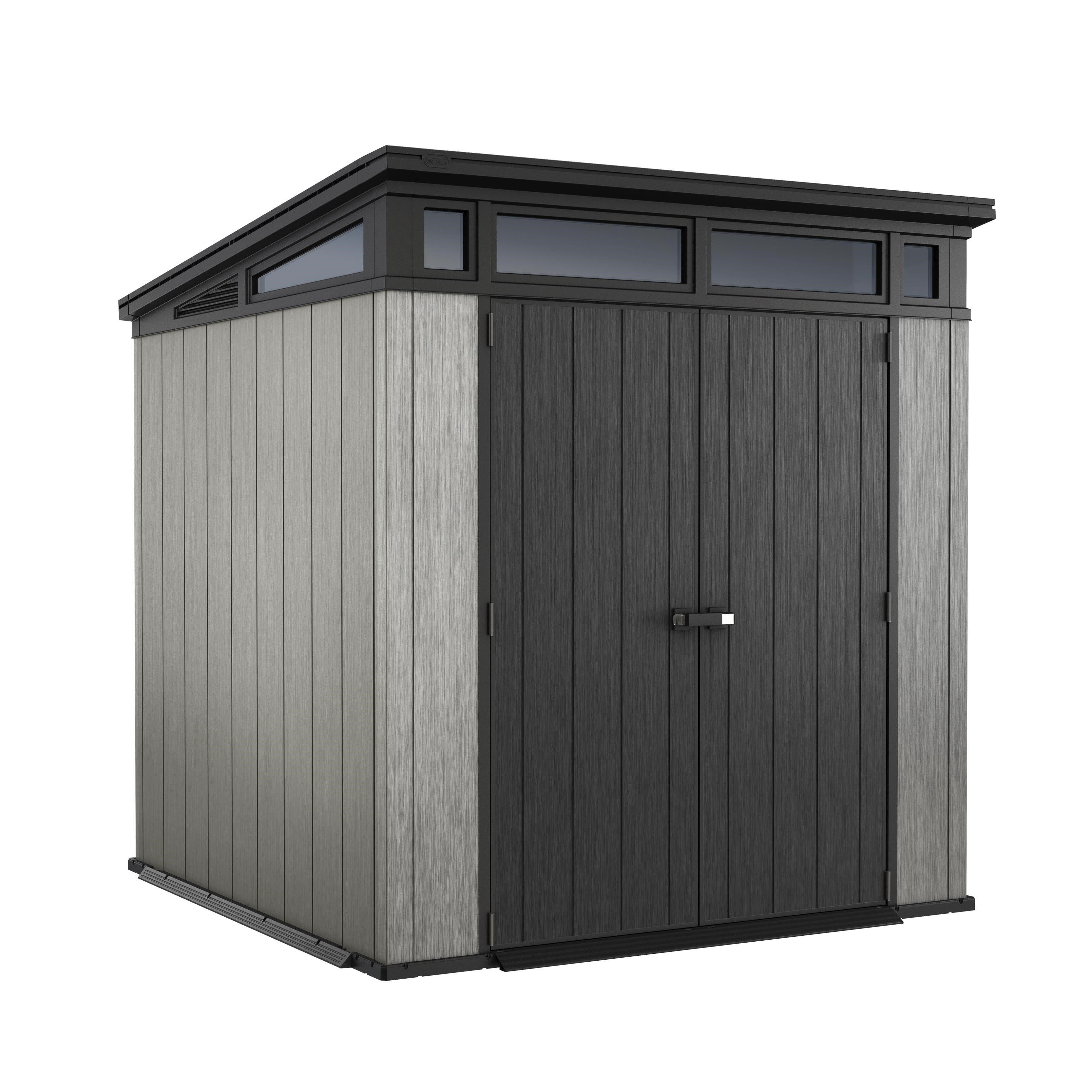 Keter Artisan 7x7 ft Pent Grey Plastic 2 door Shed with floor & 1 window